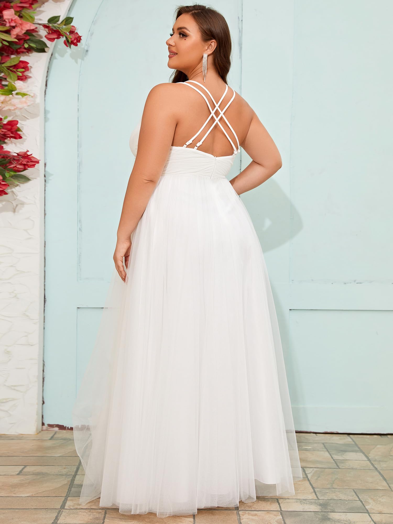 Ever-Pretty Plus Size Women's Summer V-Neck Sleeveless Applique Pleated A-Line Maxi Dress for Formal Evening Events - Elegant Wedding Guest & Cocktail Party Gown (Style 01946-DA)