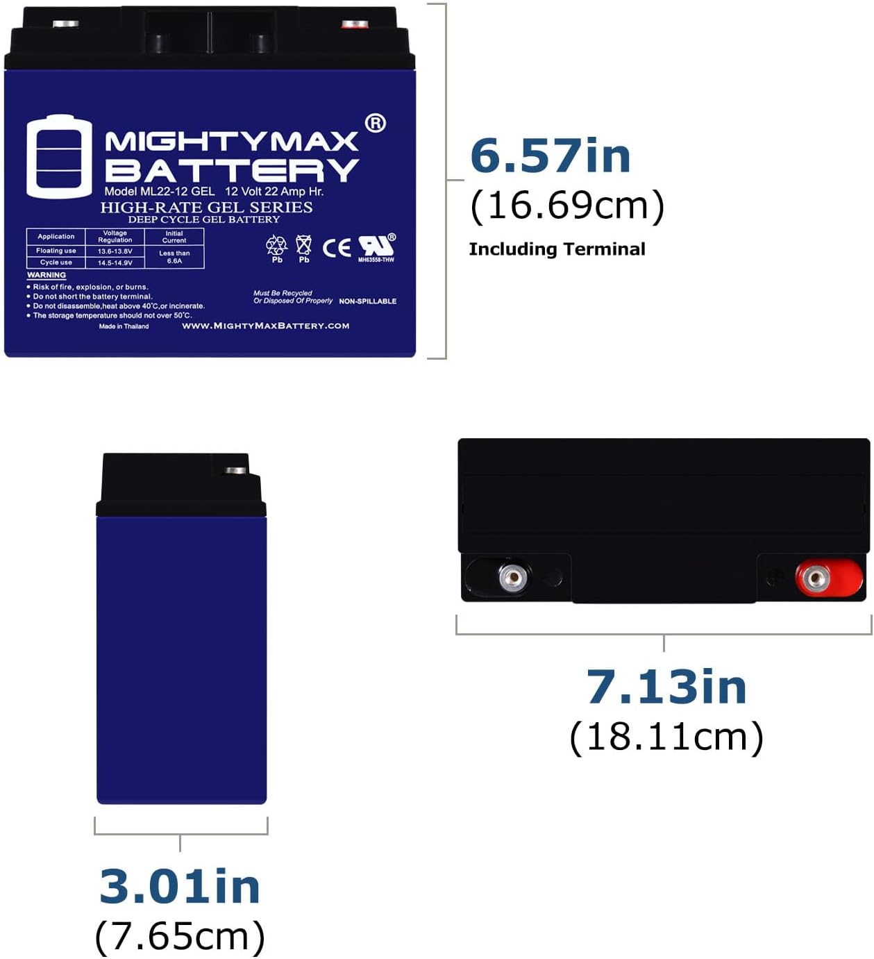 Mighty Max 12V 22AH GEL Rechargeable Maintenance Free SLA AGM Battery - Perfect for Solar Power Systems, UPS Backup, and Electric Scooters