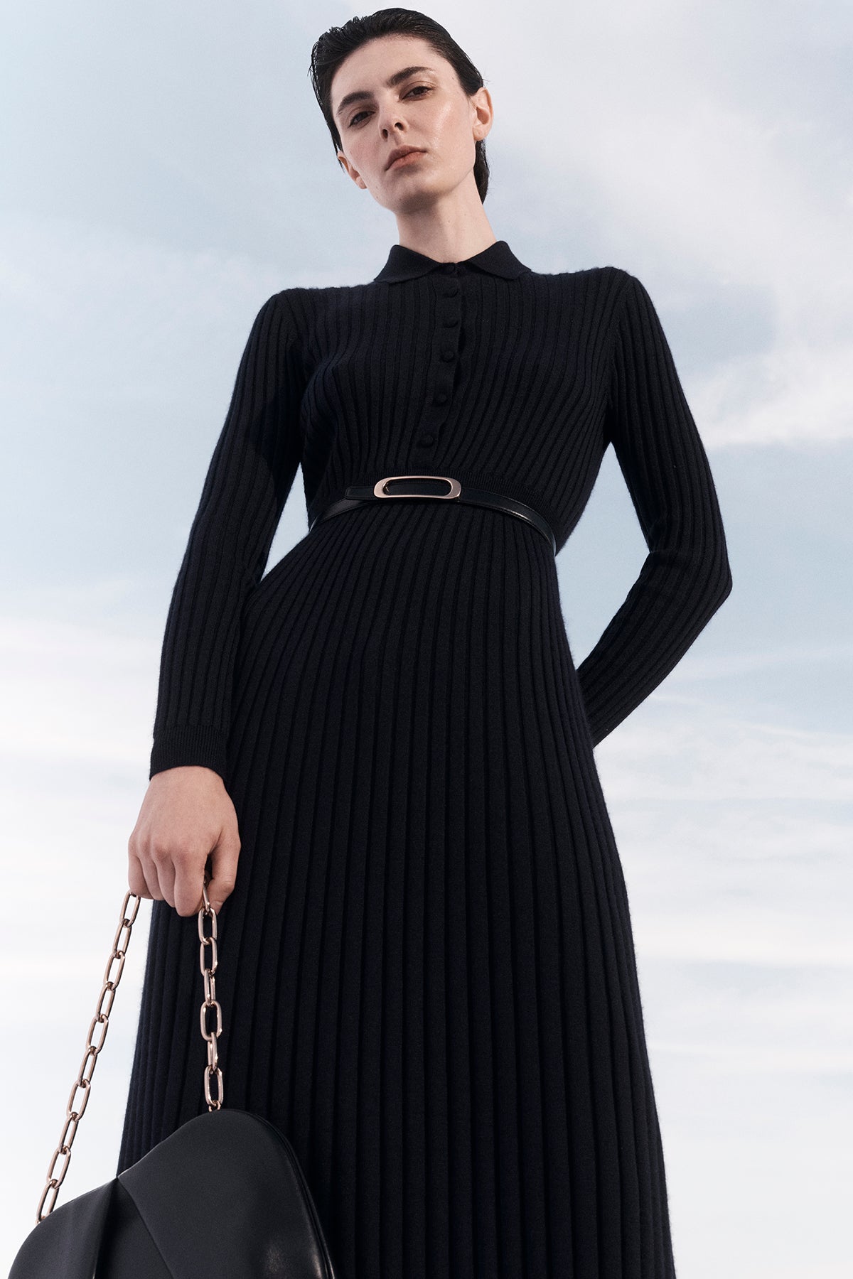 Ardor Knit Maxi Dress - Navy Blue Cashmere Silk Blend for Women | Elegant Long Dress for Evening Parties, Weddings & Special Occasions