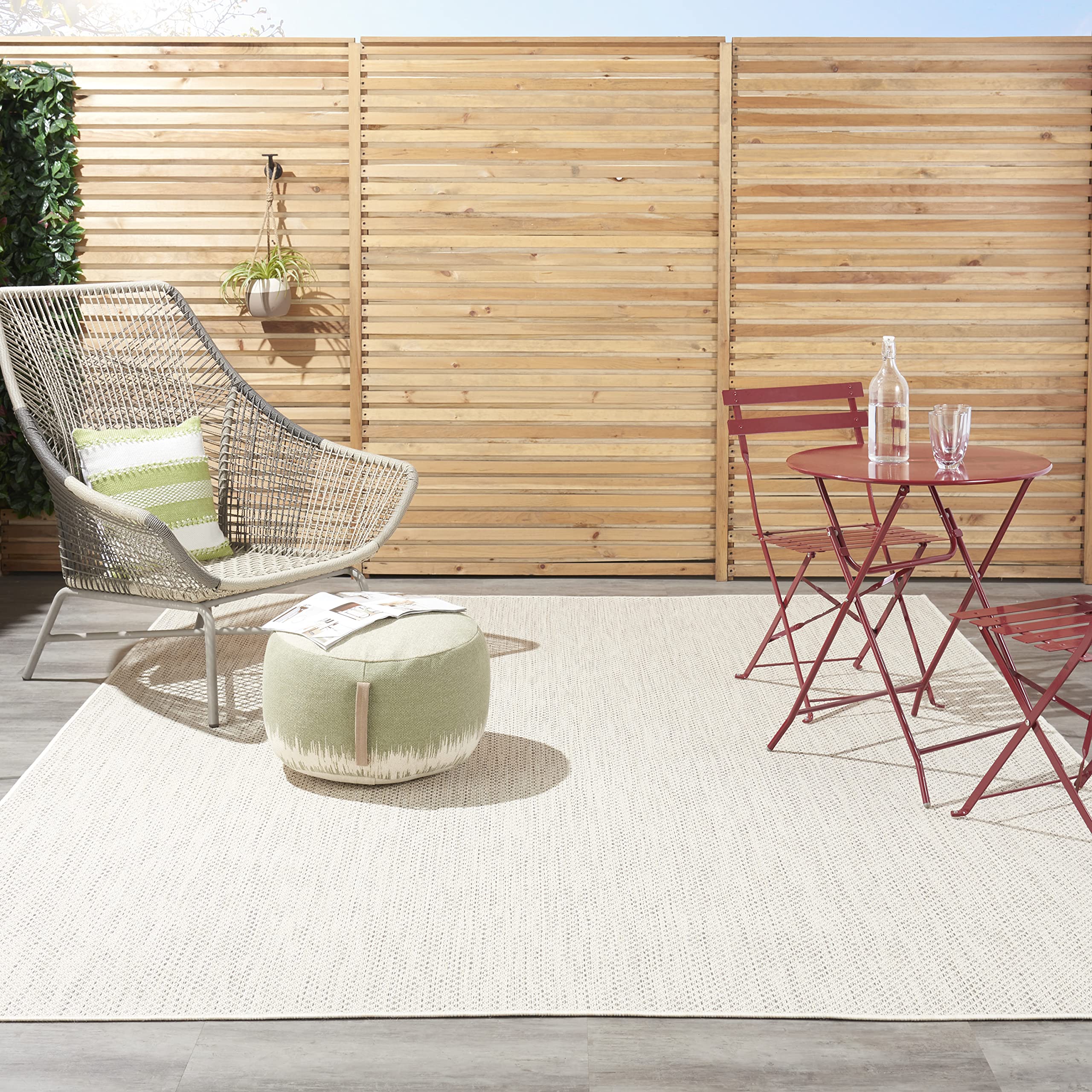 Nourison Courtyard 7' x 10' Indoor/Outdoor Area Rug - Ivory Silver Geometric Design, Easy to Clean & Non-Shedding | Perfect for Living Room, Bedroom, Dining Room, Deck, Patio & Backyard | Adds Style & Comfort to Your Home Decor