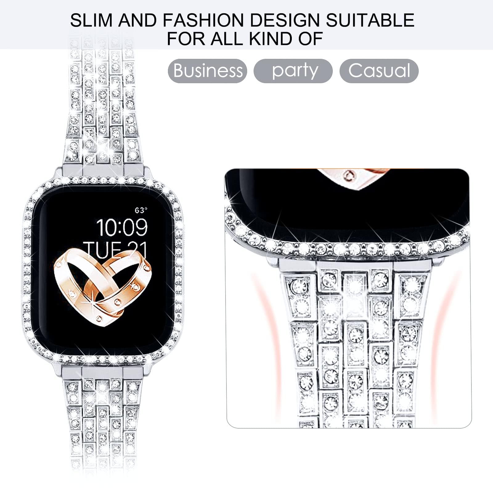 VISOOM Compatible with Apple Watch Band 40mm 41mm 44mm 45mm - Fashion Diamond Strap Replacement for Series 9/8/7/SE/6/5/4 - Cute Women's iWatch Accessory for Workout, Office & Daily Wear