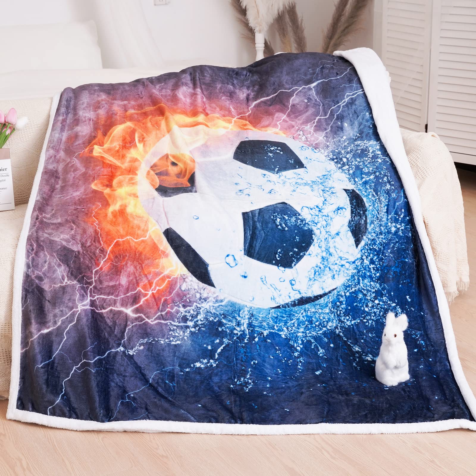 Premium Soccer Themed Flannel Throw Blanket - Super Soft 50x60 Inch for Kids, Bed, Sofa & Office - Perfect for All Seasons & Cozy Moments