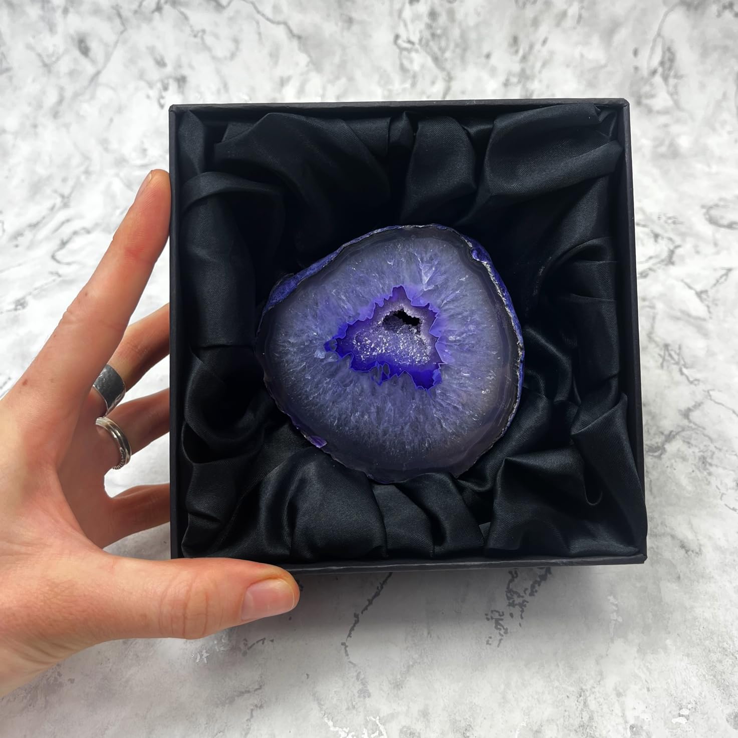 Natural Purple Agate Geode in Gift Box - Medium Size Crystal Specimen for Home Decor, Meditation & Healing Stone Collection