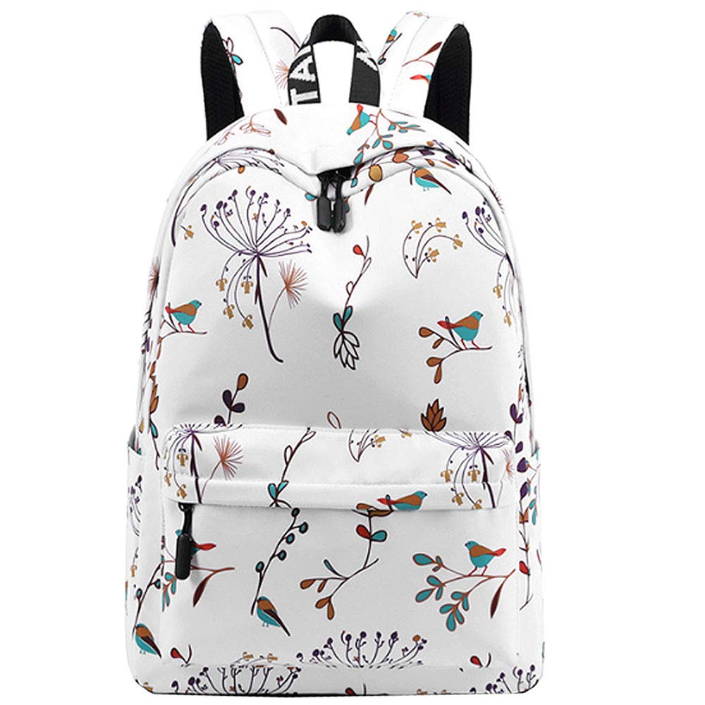 Van Caro Floral Backpack - Large 17 Inch Laptop Backpack for College, Travel & Work - Waterproof Casual Bookbag with USB Charging Port - Perfect for School, Commuting & Weekend Getaways (White)