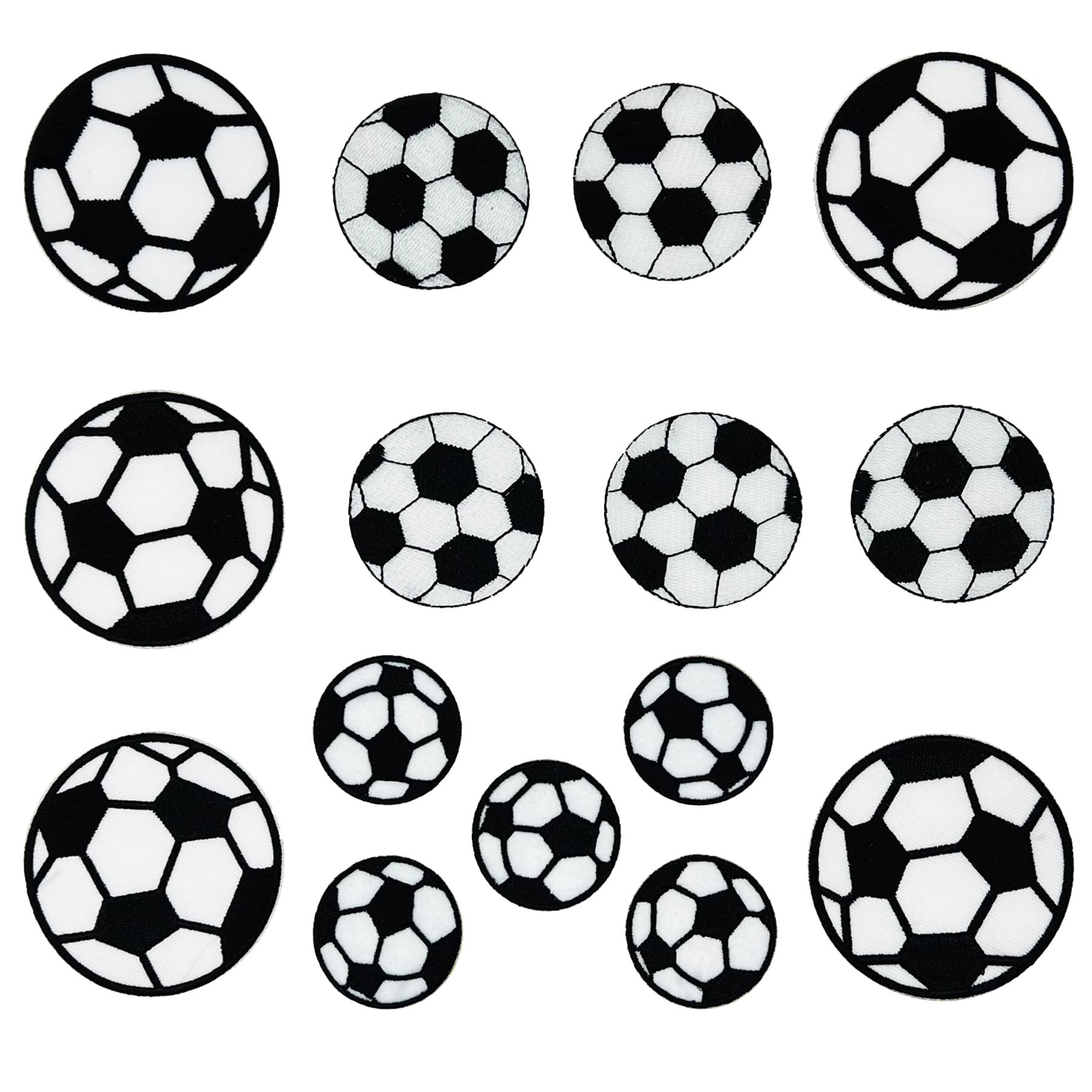 15PCS Soccer Ball Iron On Patches - Embroidered Sewing Repair Patches for Jeans & Clothing - DIY Fabric Applique - Black (JM002001) - Perfect for Customizing Jackets, Bags & DIY Crafts