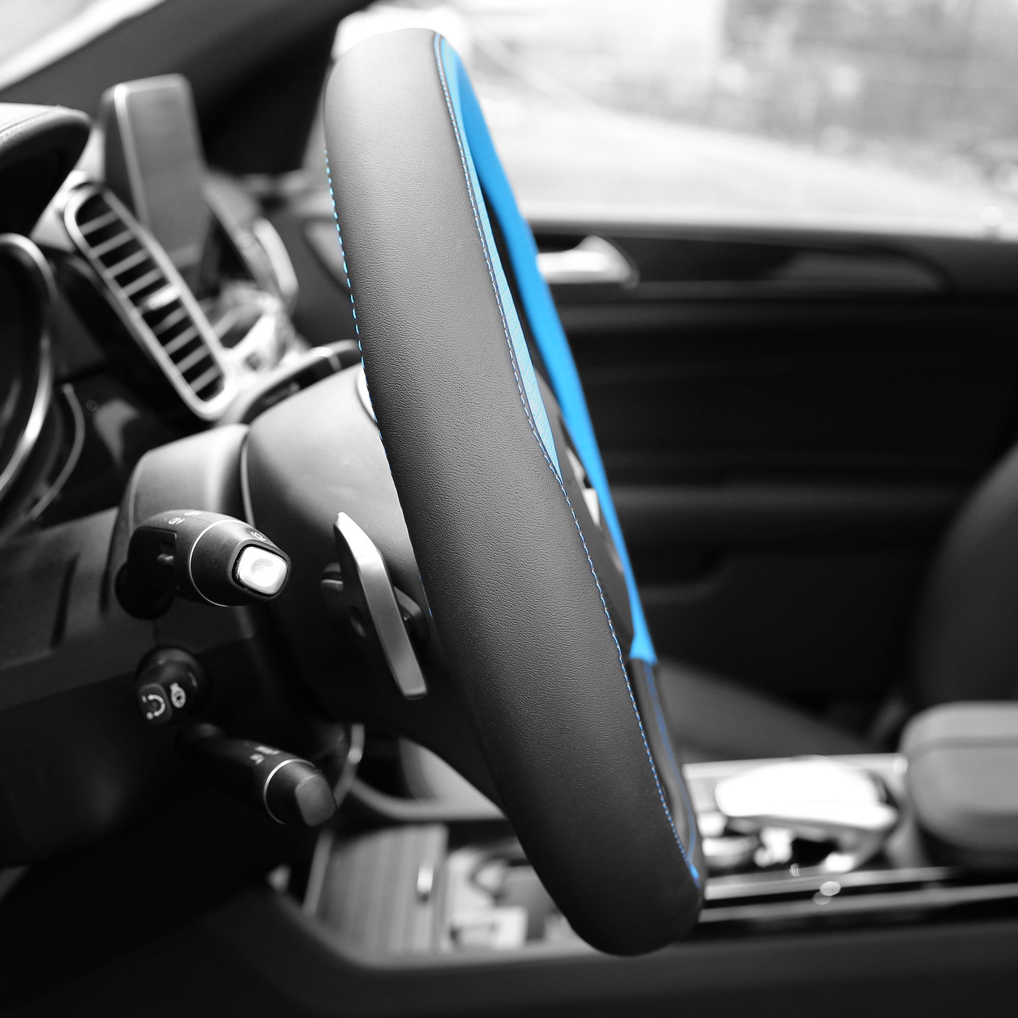 FH Group Geometric Chic Microfiber Leather Steering Wheel Cover - Universal Fit for Cars & SUVs (Blue) | Non-Slip Grip & Heat Protection for Comfortable Driving