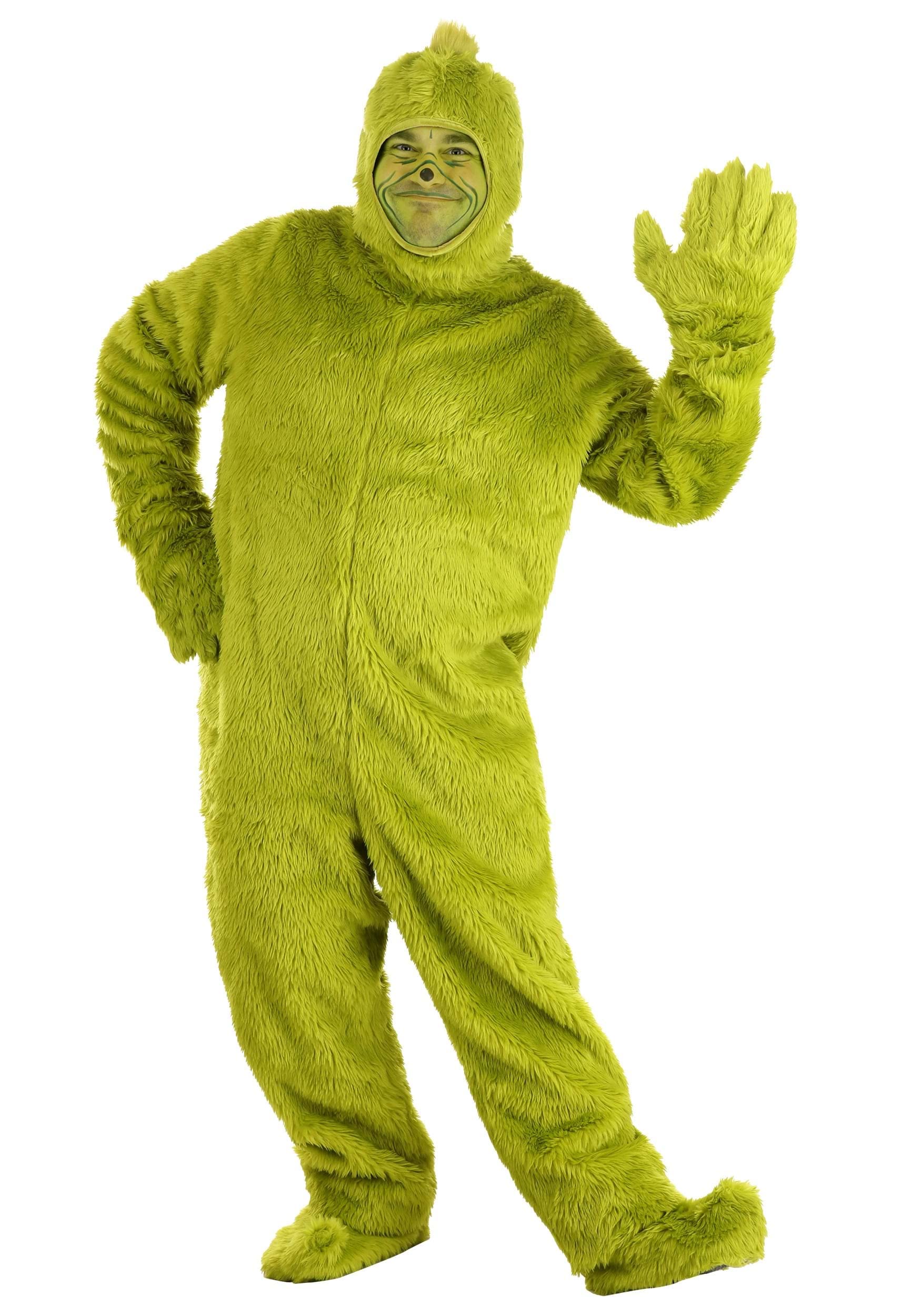 Dr. Seuss The Grinch Adult Plus Size Costume Set - Faux Fur Jumpsuit with Shoe Covers & Gloves (Officially Licensed) for Christmas Parties & Holiday Cosplay