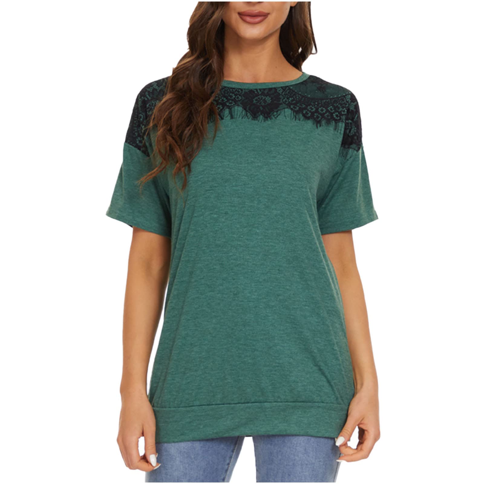 Women's Lace Crochet Floral Patchwork T-Shirt | Summer Short Sleeve Crewneck Blouse | Elegant Basic Cotton Tee | Casual Wear, Beach Outfit & Boho Style Fashion