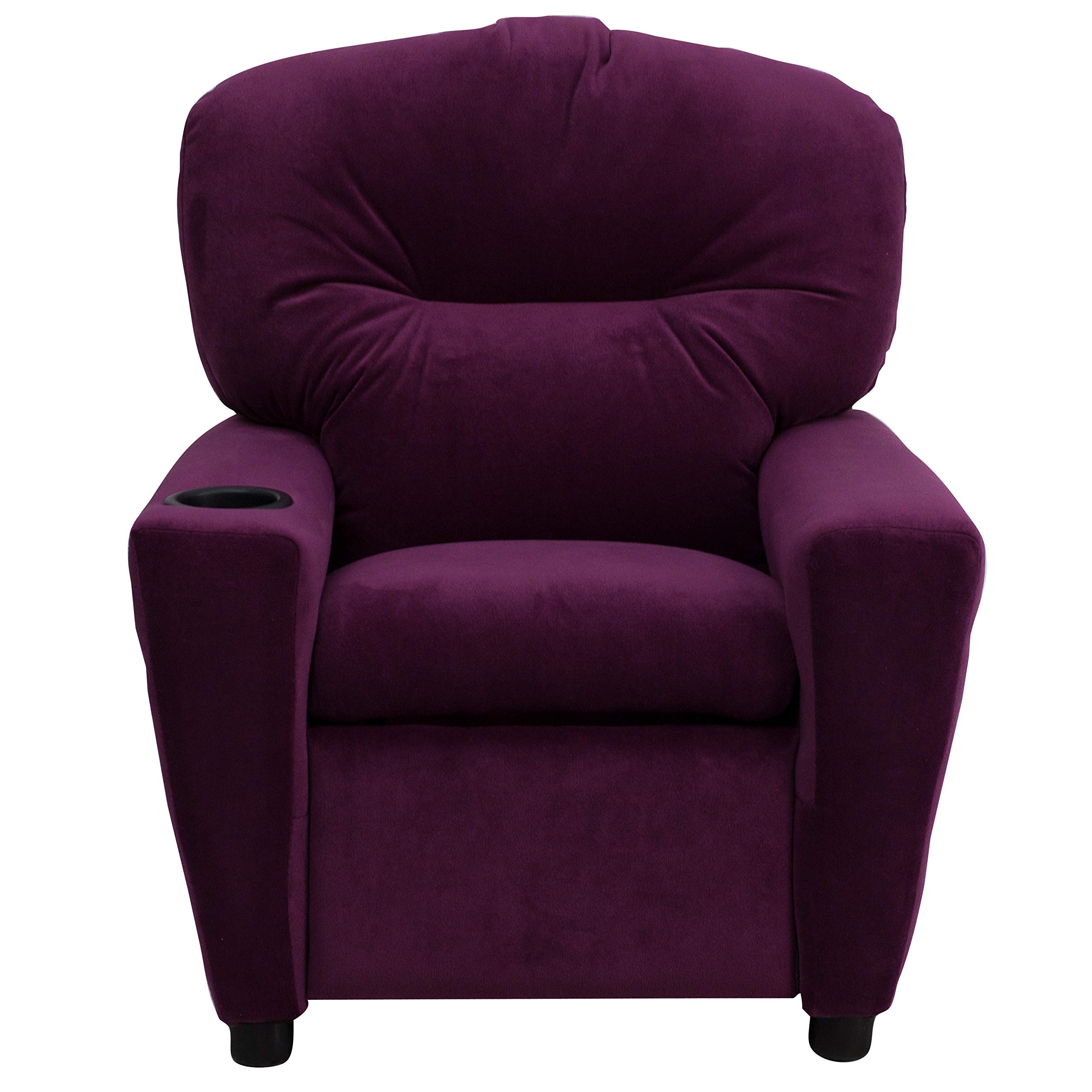 BizChair Purple Microfiber Kids Recliner with Cup Holder - Comfortable Children's Lounge Chair for Bedroom, Playroom & TV Watching