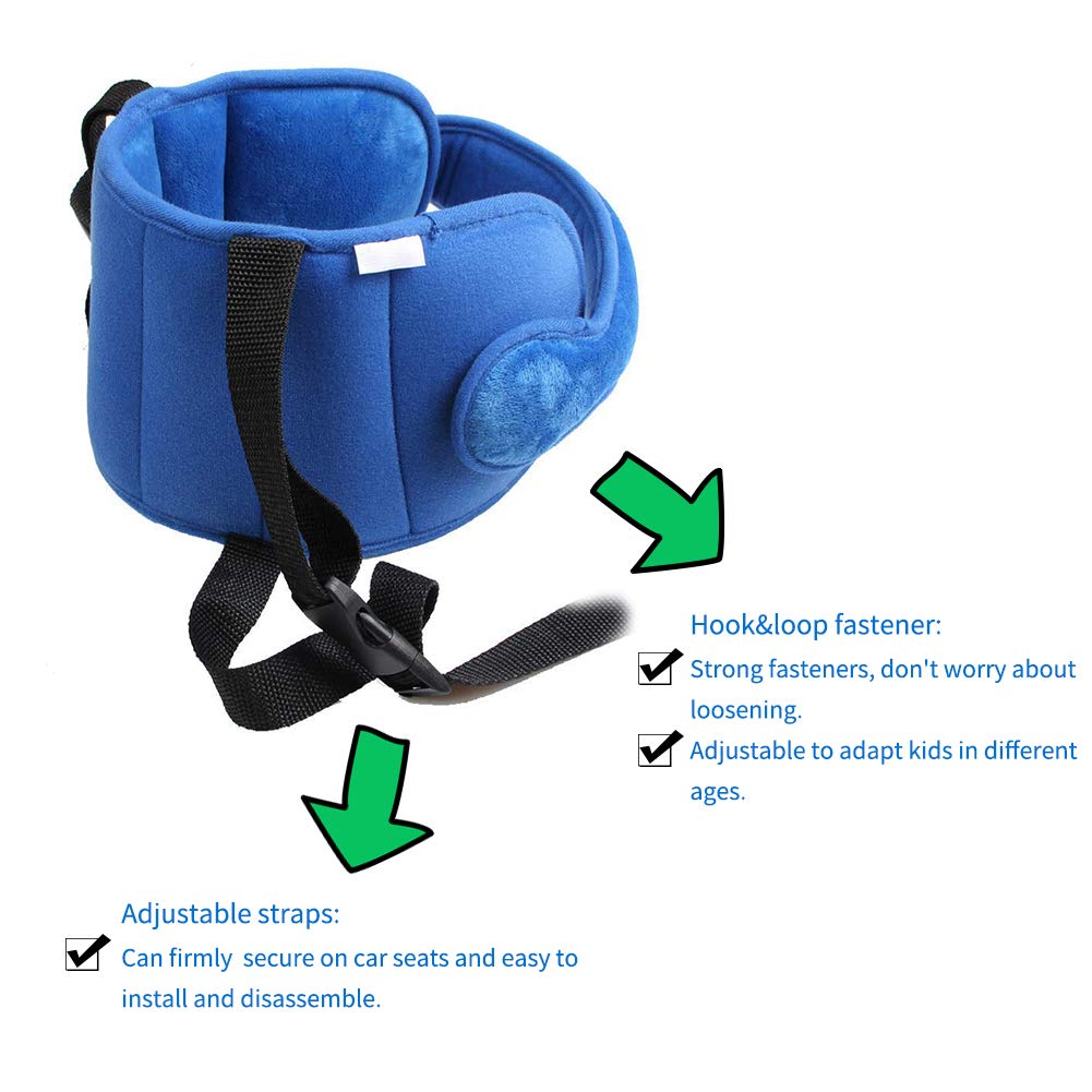 Adjustable Toddler Car Seat Head Support Band - Soft Safety Straps Cover for Neck Relief - Baby Head Support Cushion for Infants (Blue) - Perfect for Long Car Rides & Travel Comfort
