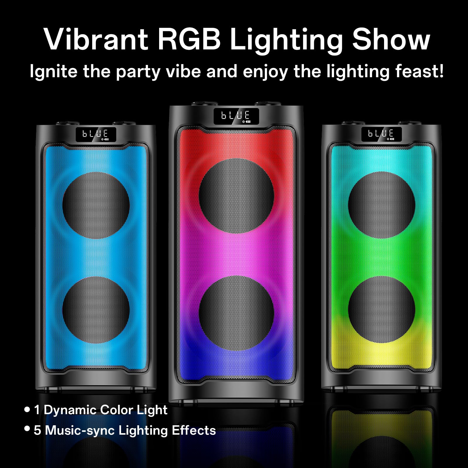 Portable Bluetooth Karaoke Machine with 2 Wireless Microphones, LED Lights, Sound Effects & EQ - AUX/USB/TF/TWS Support for Home, Outdoor & Party Singing | Perfect for Family Gatherings, Camping & Birthday Celebrations
