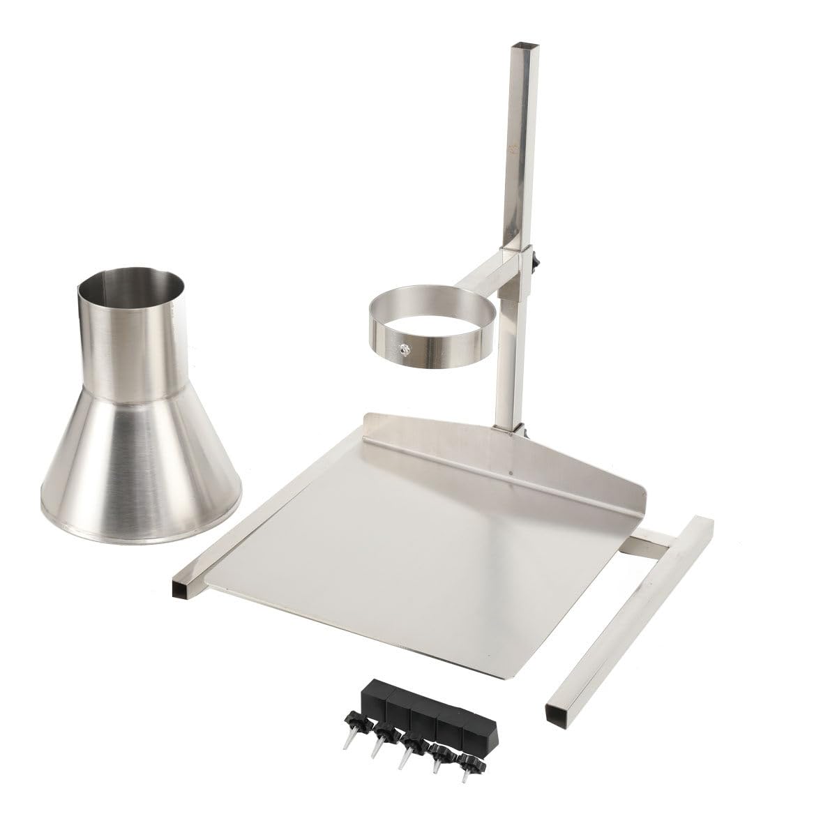 4in Stainless Steel Food Grade Feeding Hopper with Support Stand - Manual Filling Packaging Funnel for Powder, Paste & Liquid Granules | Durable Kitchen & Commercial Use for Baking, Candy Making & Bulk Food Packaging