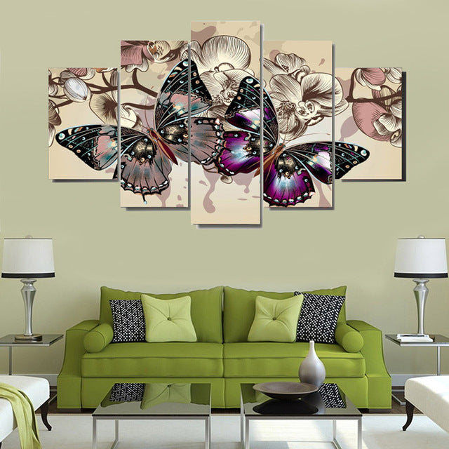 5Pcs Abstract Butterfly Canvas Wall Art Set - Modern Home Decor for Living Room, Bedroom, Office & Hotel Corridor - Ready to Hang Framed Paintings for Interior Design & Gift Giving