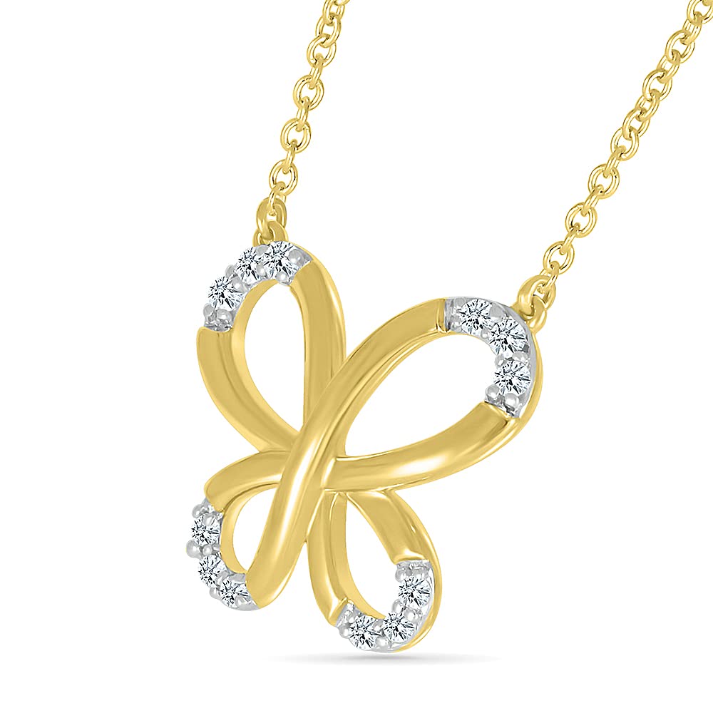 10kt Yellow Gold Round White Diamond Butterfly Necklace for Women - 1/10 CTTW Elegant Jewelry Gift for Her - Perfect for Anniversaries, Birthdays & Special Occasions