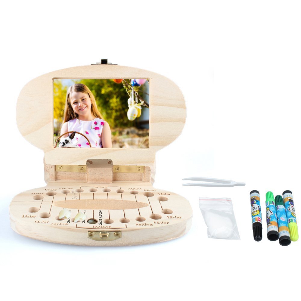 Selomore Wooden Tooth Storage Box for Kids - DIY Coloring Baby Milk Teeth Organizer | Keepsake Memory Box for First Lost Teeth, Baby Shower Gift & Nursery Decor