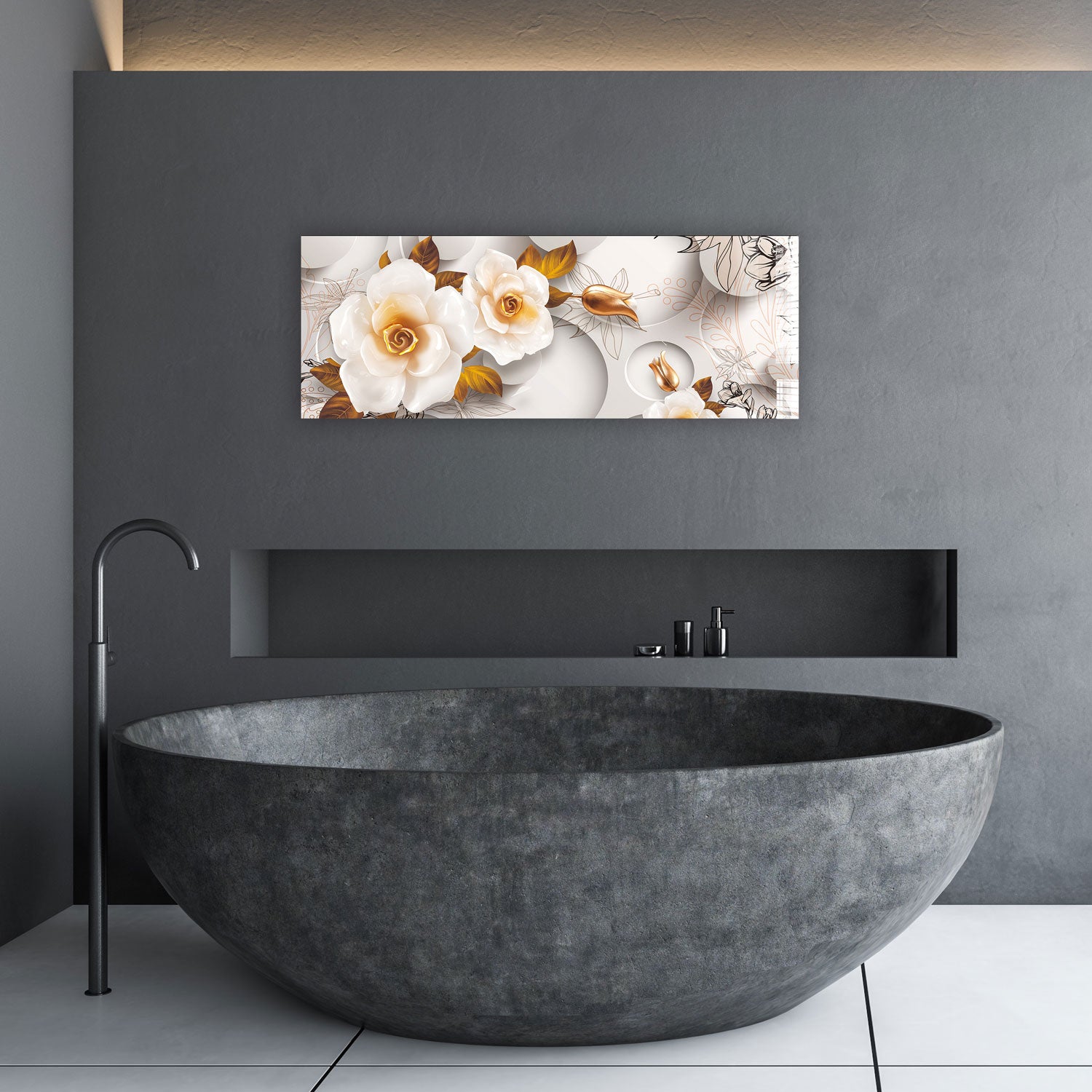 White Rose Panoramic Wall Art - Elegant Home Decor for Living Room, Bedroom & Office - Perfect for Gifts & Interior Design