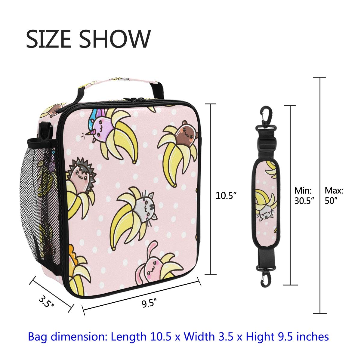 ZZXXB Insulated Cat Banana Polka Dot Lunch Bag - Reusable Thermal Cooler Tote for Kids, Students & Adults - Perfect for School, Work, Picnics & Outdoor Travel