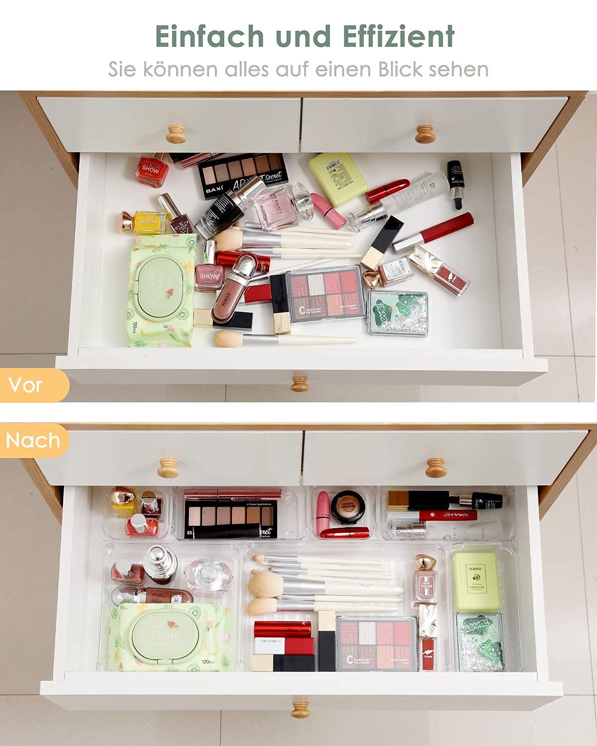 10-Piece Clear Stackable Plastic Storage Organizer Boxes for Makeup, Jewelry, Office & Home - Perfect for Drawer, Vanity & Closet Organization