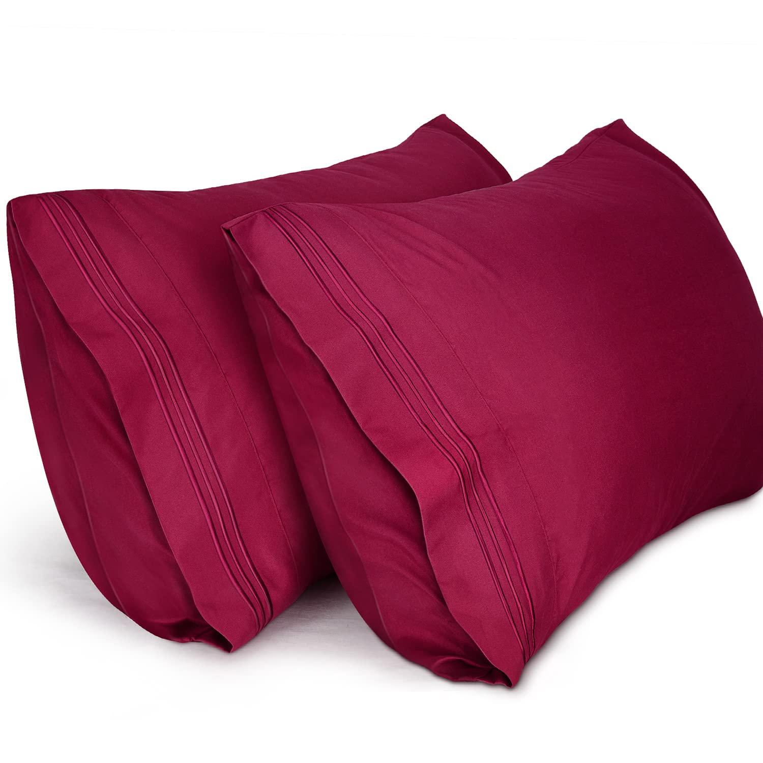 Premium 1800 Thread Count King Size Pillowcases (2 Pack) - Soft Brushed Microfiber, Wrinkle-Free & Breathable - Burgundy Embroidered Luxury Bedding for Hotels, Guest Rooms & Home Decor - Machine Washable