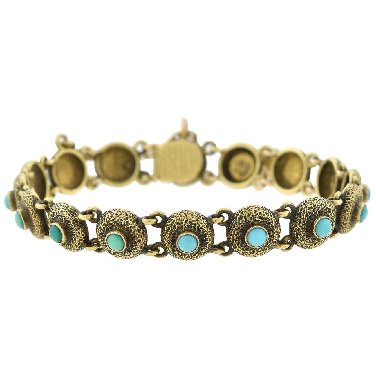 Victorian Style 14K Gold Turquoise Textured Button Link Bracelet for Women - Elegant Vintage Jewelry for Parties, Weddings & Special Occasions
