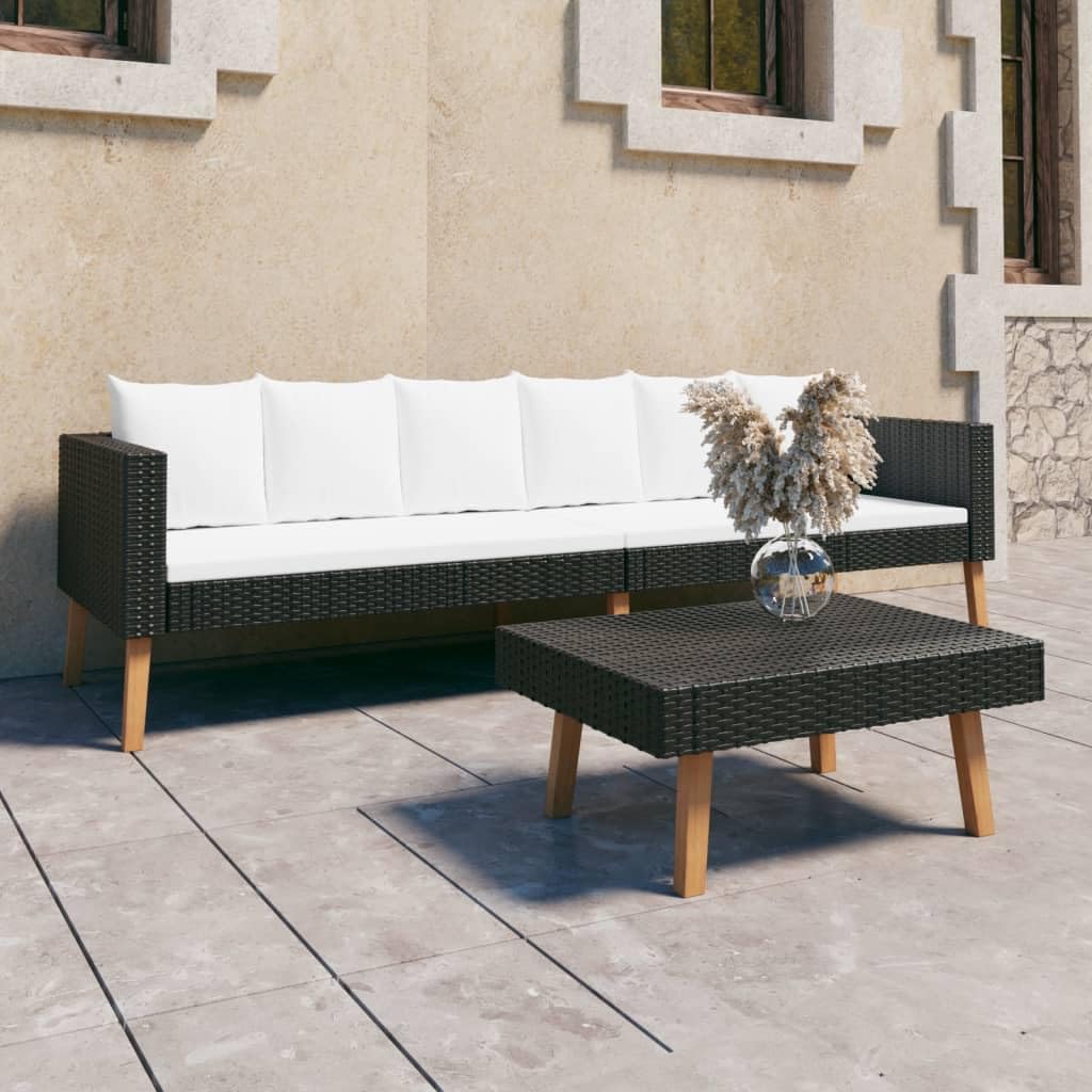 vidaXL 2-Piece Patio Furniture Set - Outdoor Sectional Sofa with Cushions & Coffee Table, Black Poly Rattan, Scandinavian Style - Perfect for Garden, Backyard, Poolside & Patio Relaxation