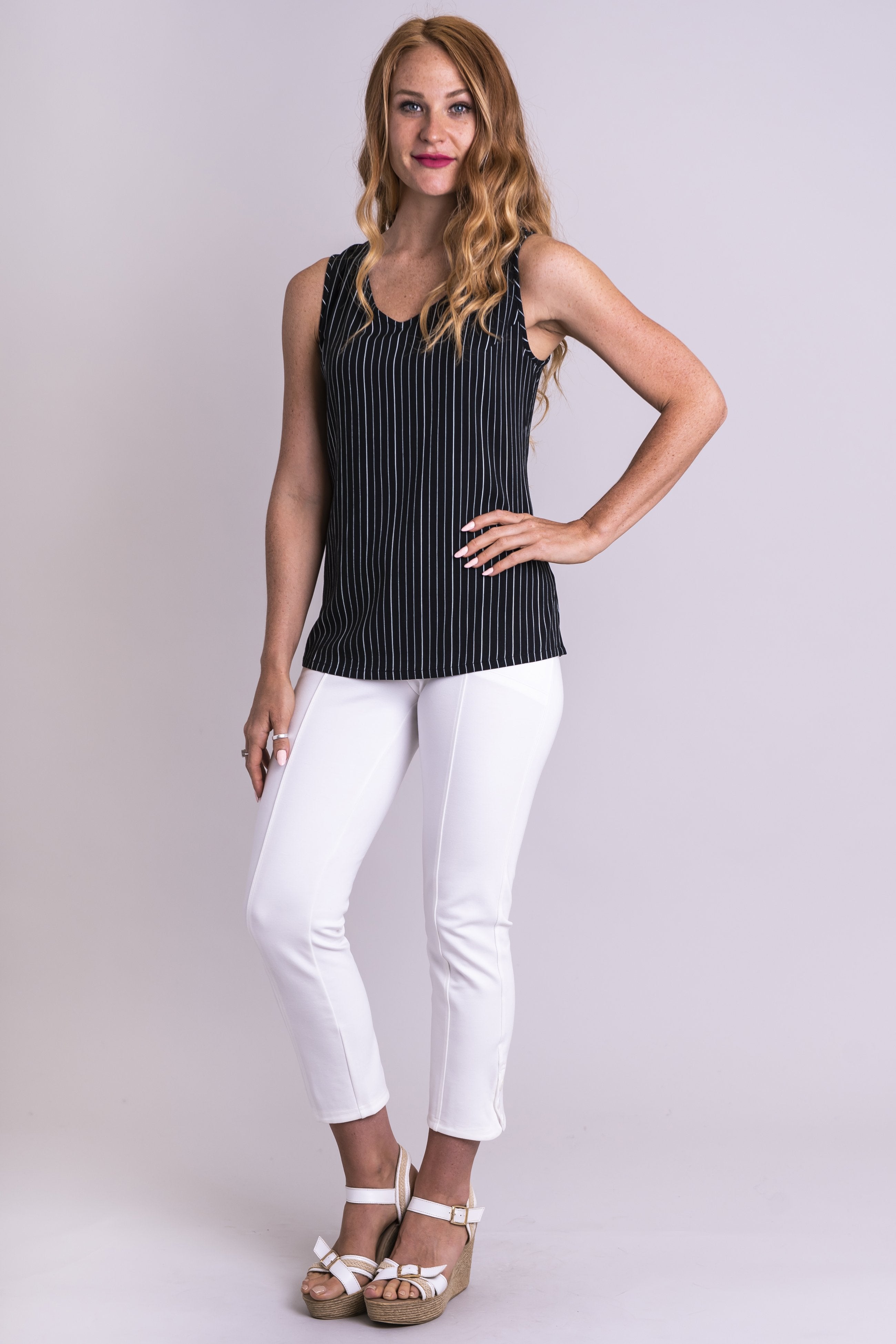 Vintage Stripe Hannah Tank Top - Soft Linen Bamboo Blend - Women's Casual Summer T-Shirt for Beach, Travel & Everyday Wear