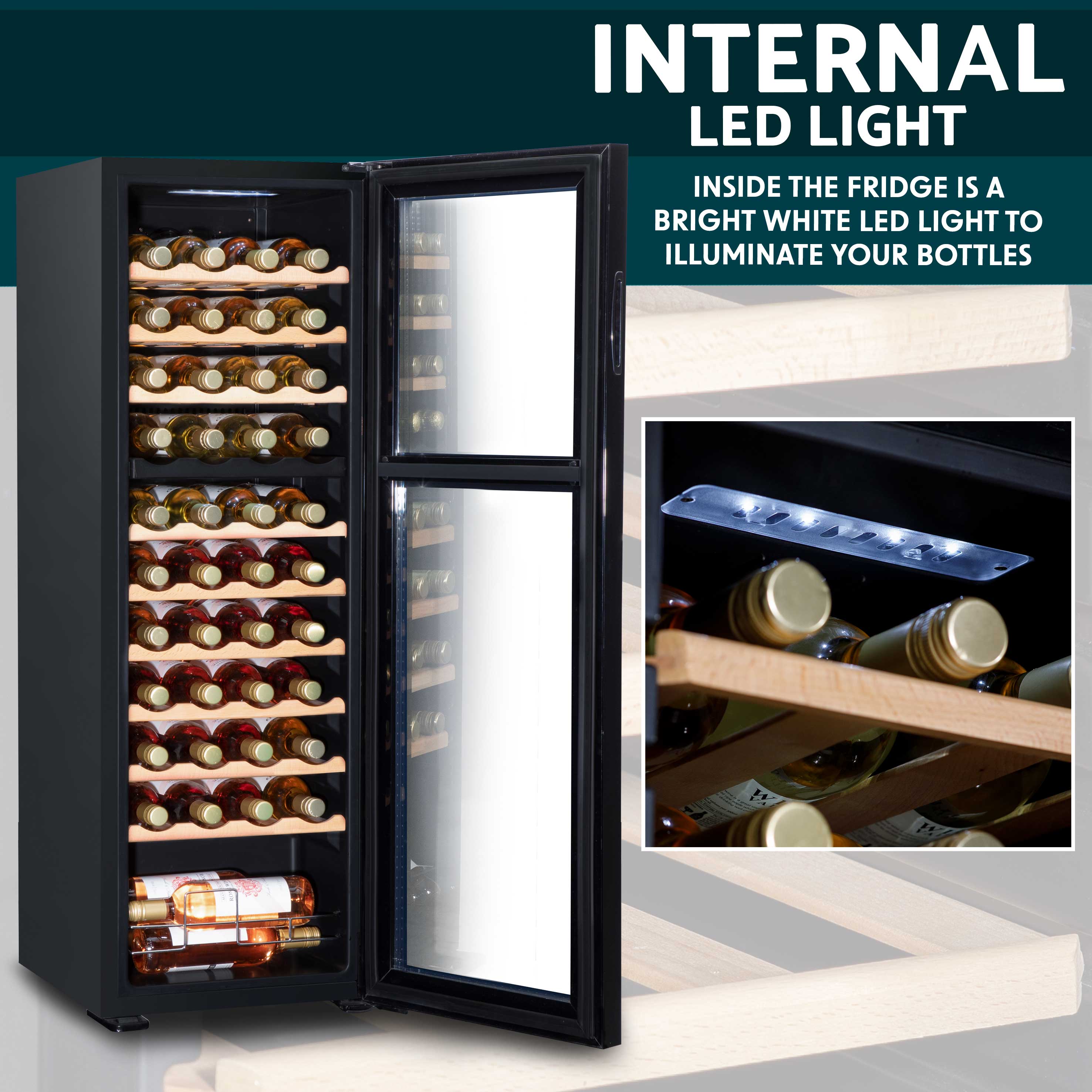 Baridi 44 Bottle Dual Zone Wine Cooler Refrigerator with Touch Screen Controls & Wooden Shelves - Perfect for Home, Office, or Restaurant Wine Storage