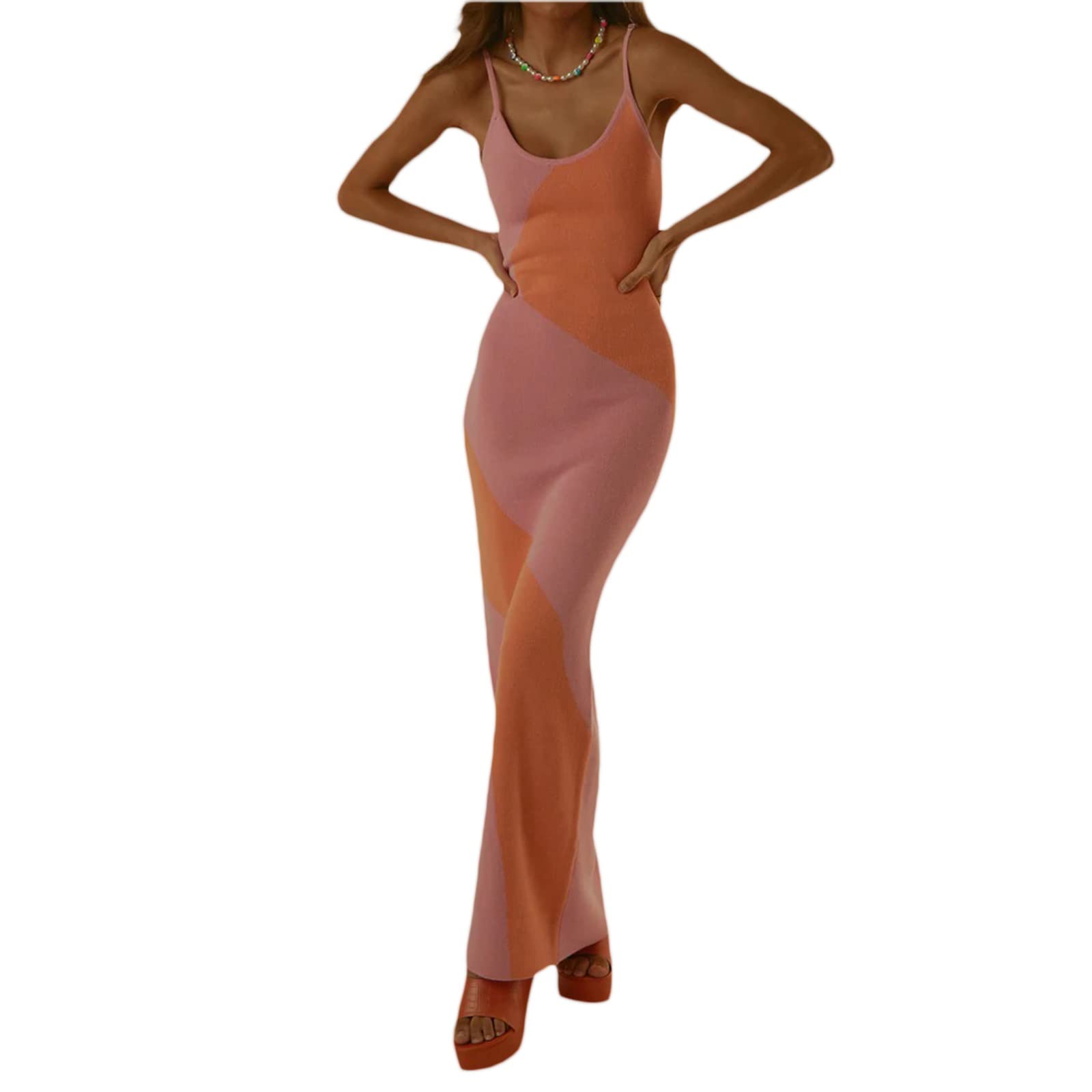 Sexy Women's Bodycon Long Dress - Spaghetti Strap Low Cut Maxi Dress Sleeveless Club Party Dress for Night Out, Date Night & Special Occasions