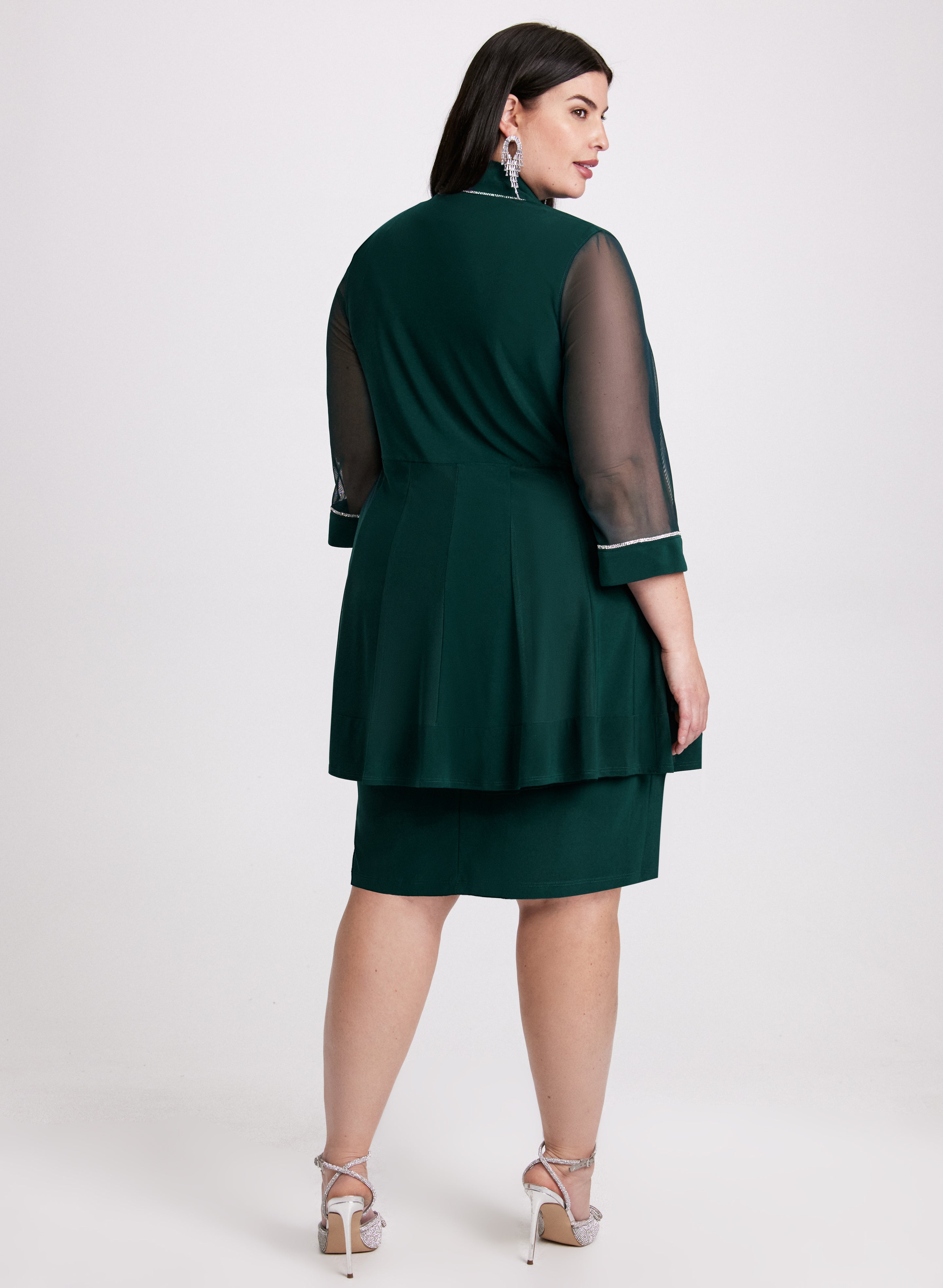 Women's Fashion Dress & Mesh Sleeve Jacket Set - Stylish 2-Piece Outfit for Party, Date Night & Special Occasions