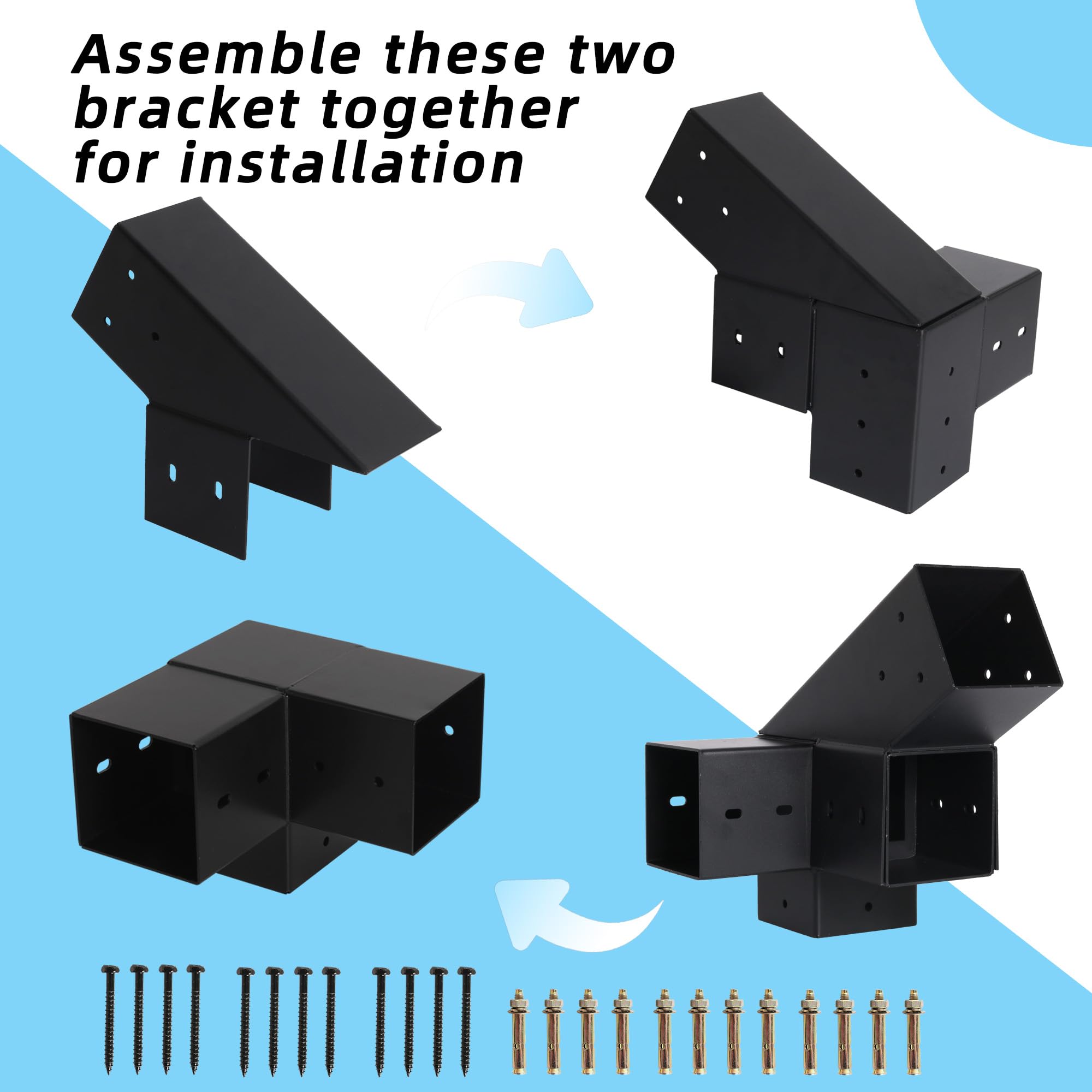 30 Degree Slanted Pergola Bracket Kit for 4x4 Wood Posts - DIY Wood Roof Pergola Support System with Screws - Perfect for Gazebos, Garden Pergolas, Wood Stand Sheds & Metal Gazebo Kits - Outdoor Patio, Backyard & Deck Installation