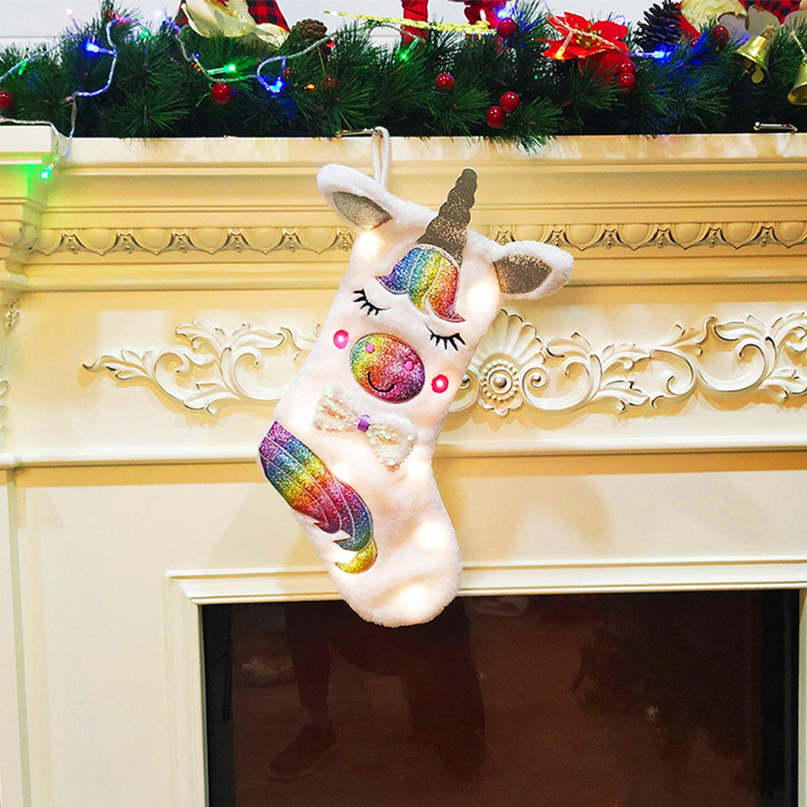 LED Light Sparkly Sequins Christmas Stockings - Festive Holiday Decor for Fireplace, Tree & Home Decoration