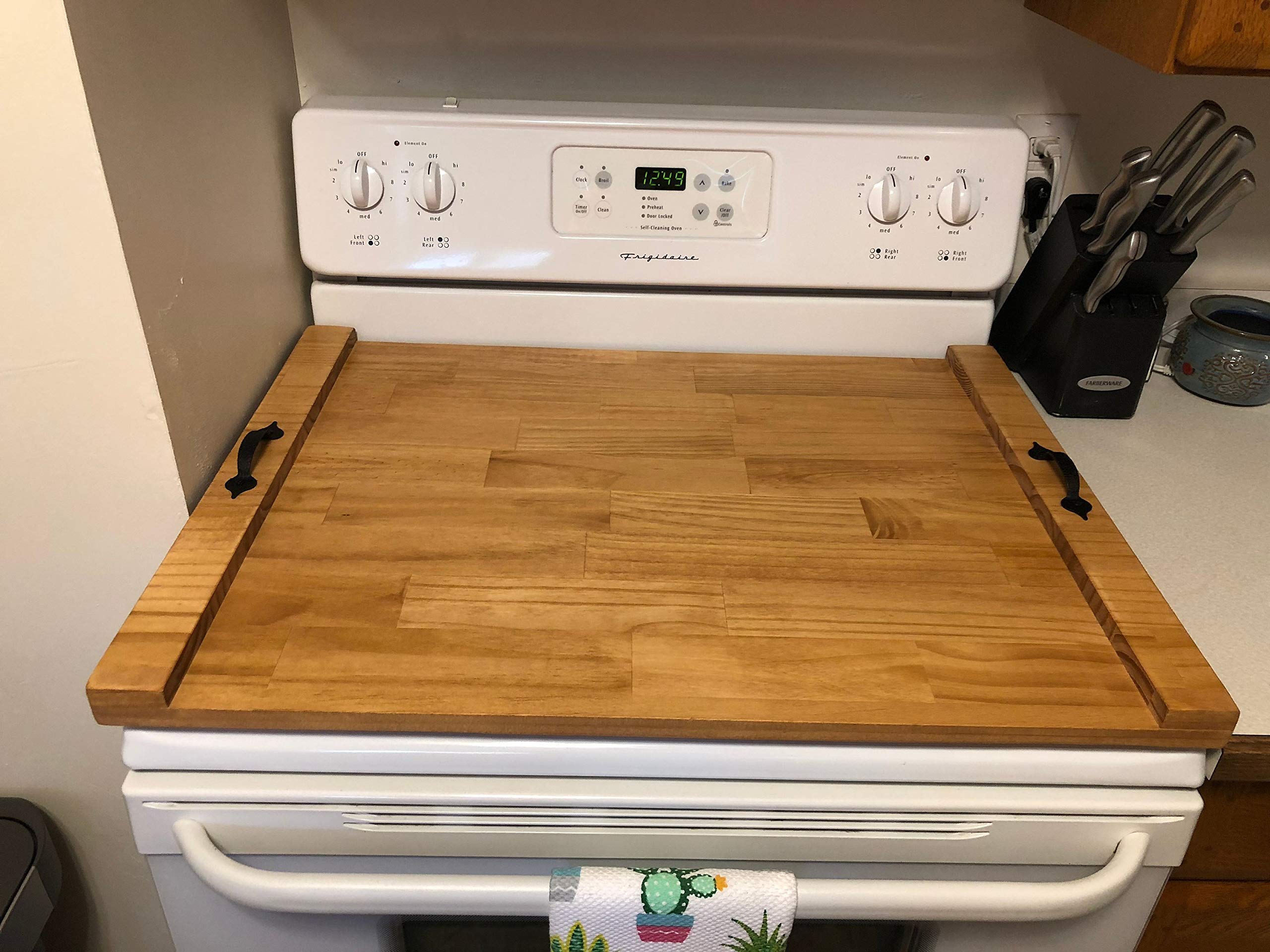 Rustic Wooden Stove Top Cover - Handcrafted Noodle Board & Cooktop Tray for Kitchen Decor - Perfect for Countertop Protection & Stylish Serving