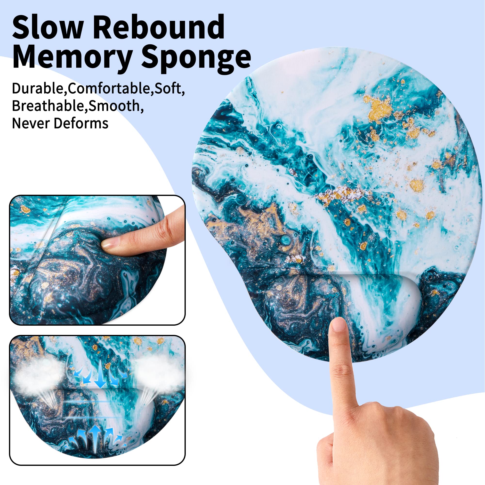 Ergonomic Mouse Pad with Wrist Support - Comfortable Non-Slip PU Base for Home Office, Gaming & Computer Use - Pain Relief Cute Mouse Pad (Blue Marble) | Perfect for Long Hours of Work, Typing & PC Gaming
