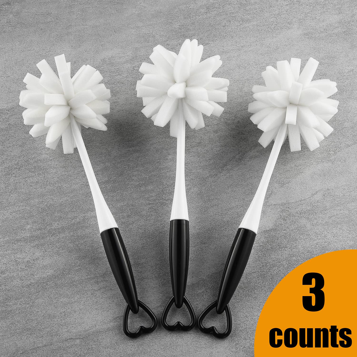 ALINK Glass Bottle Cleaning Brush with Handle - Pack of 3 | Dish Sponge Brush for Wine Bottles, Water Bottles & Vases | Perfect for Kitchen, Bar & Home Cleaning