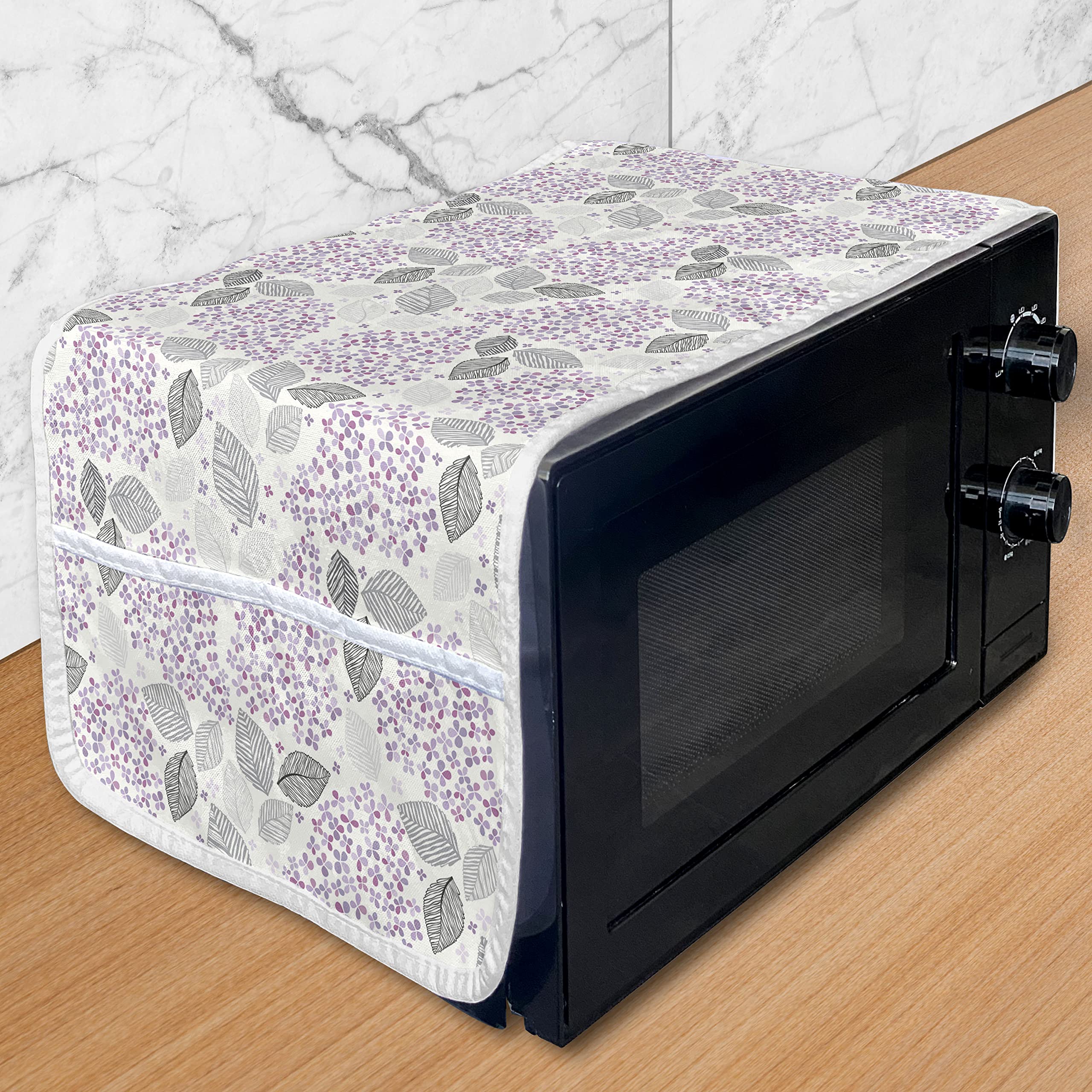 Ambesonne Floral Microwave Cover - Waterproof Kitchen Organizer with Pockets, 36