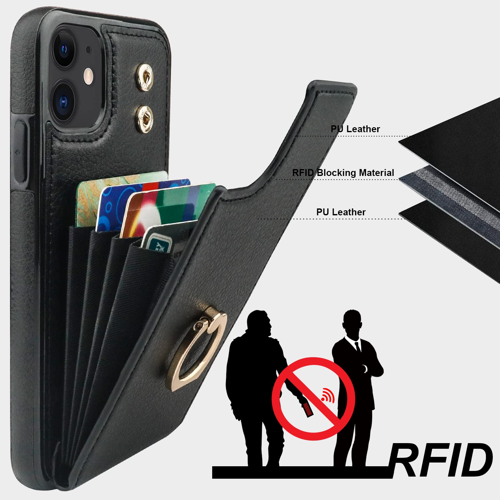 Folosu iPhone 11 Case Wallet with Card Holder - 360° Rotating Finger Ring Stand, Kickstand & RFID Blocking PU Leather Cover | Shockproof Flip Case for 6.1