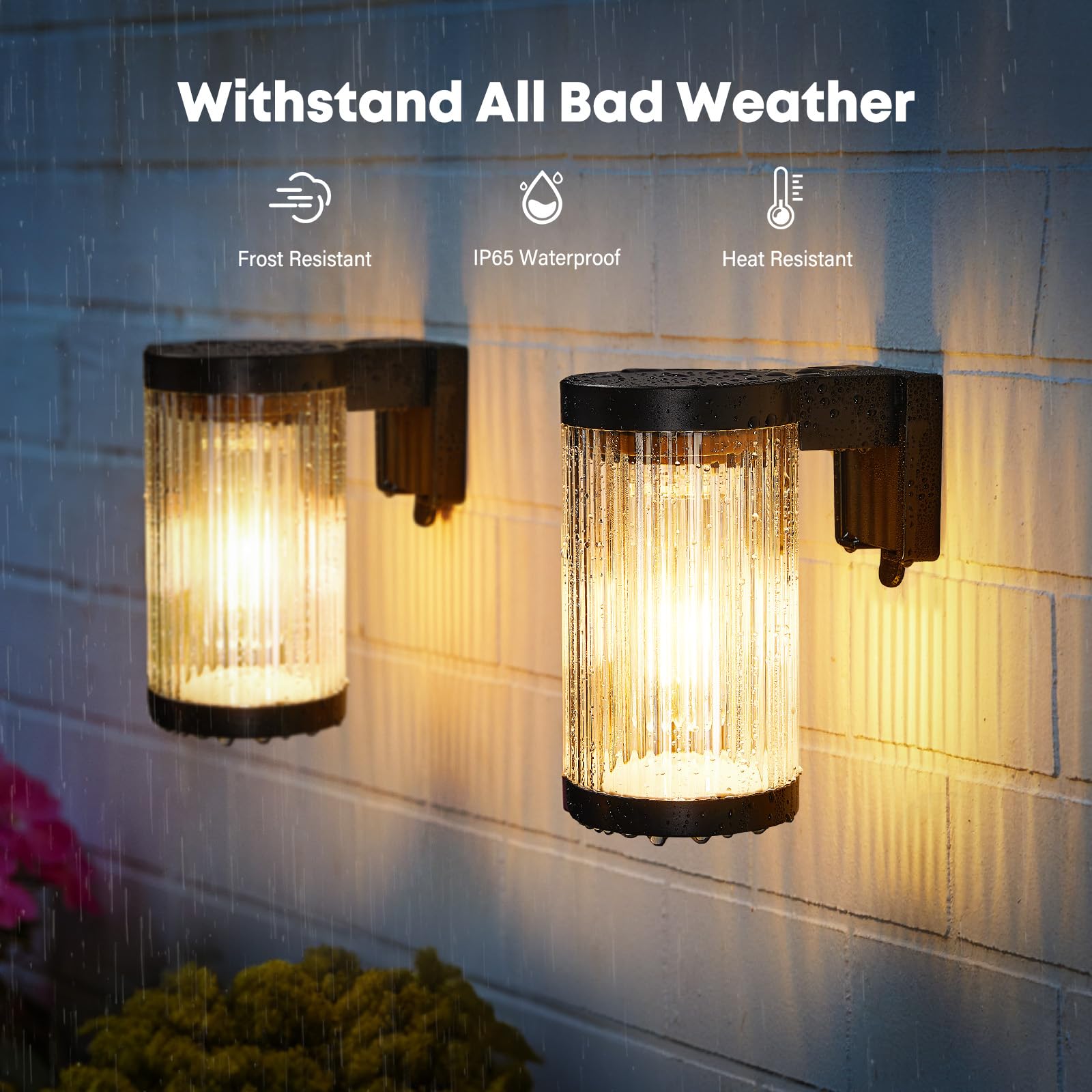 KOOPER Solar Wall Lights Outdoor 2 Pack - Upgraded Waterproof IP65 Solar Fence & Porch Lights with Auto On/Off - Perfect for Hallway, Backyard, Garage, Deck & Patio Lighting