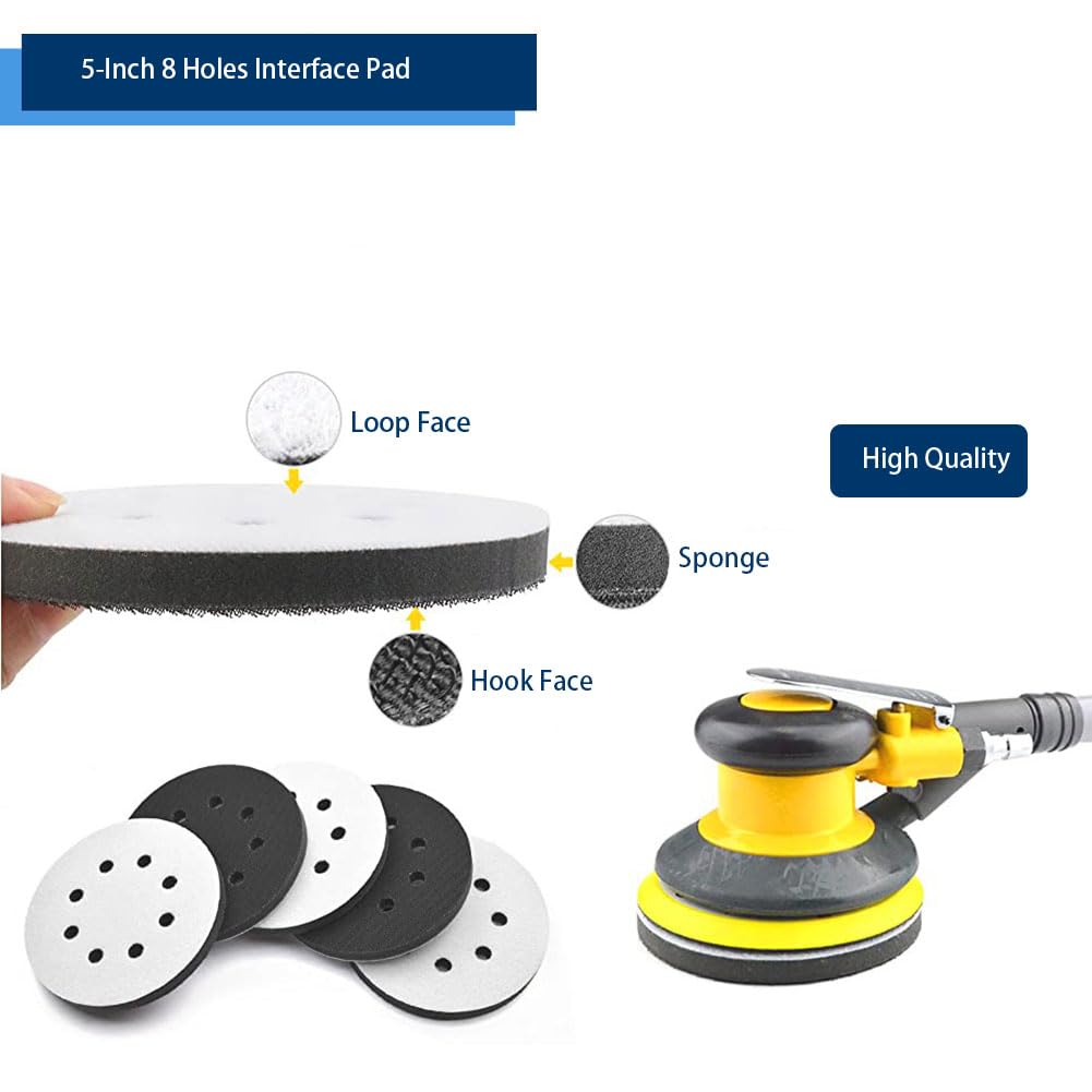 5PCS 5-Inch Soft Density Hook and Loop Sponge Cushion Buffer Backing Pads with 8 Holes - Foam Sanding Interface Pads for Orbital Sander, Automotive Polishing & Woodworking - Perfect for Car Detailing, Furniture Refinishing & DIY Projects