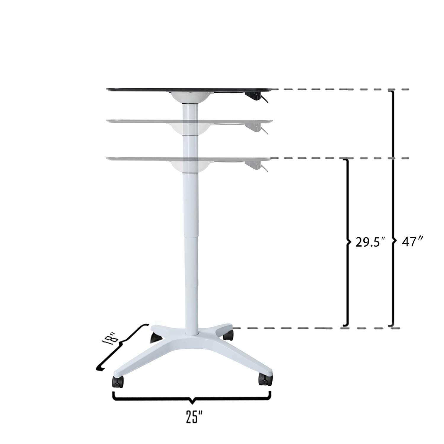 Adjustable Height Mobile Standing Desk with Wheels - Pneumatic Laptop Workstation (29.5