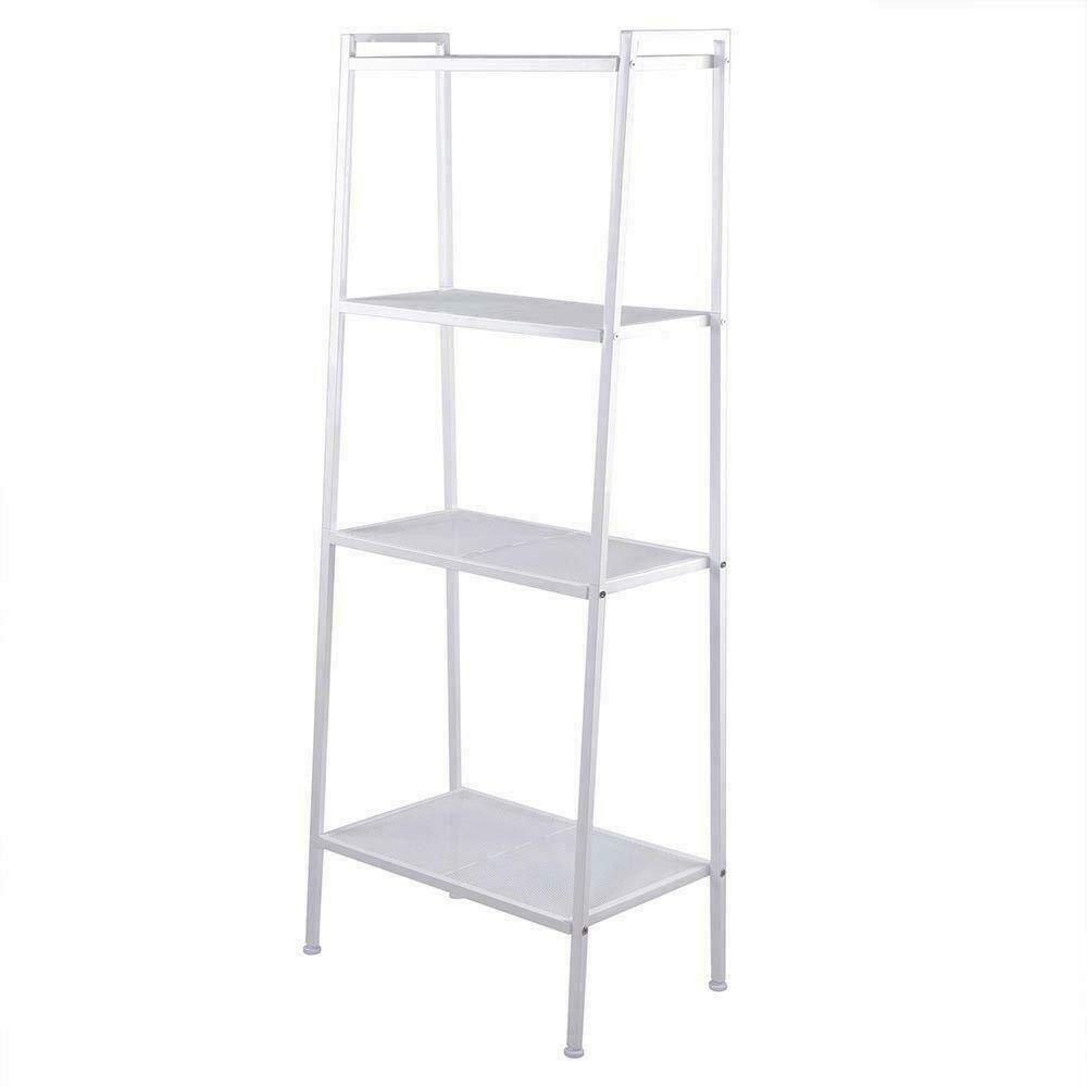4 Tier Metal Leaning Ladder Wall Shelf - Bookshelf Storage Unit for Home & Office - Ivory White Space Saving Organizer - Perfect for Books, Decor, Plants & Office Supplies - Ideal for Living Room, Bedroom or Workspace