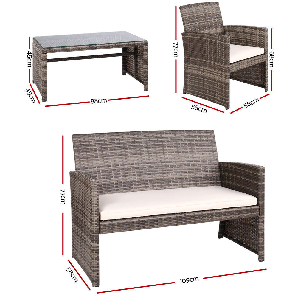 4-Piece Outdoor Sofa Set with Rattan Chairs & Table - Grey Patio Garden Furniture for Backyard, Poolside & Terrace Relaxation