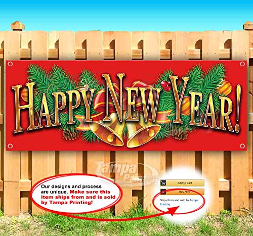 13 oz Heavy-Duty Vinyl Happy New Year Banner - Single-Sided with Metal Grommets | Durable Non-Fabric Decoration for Parties, Events & Home Decor