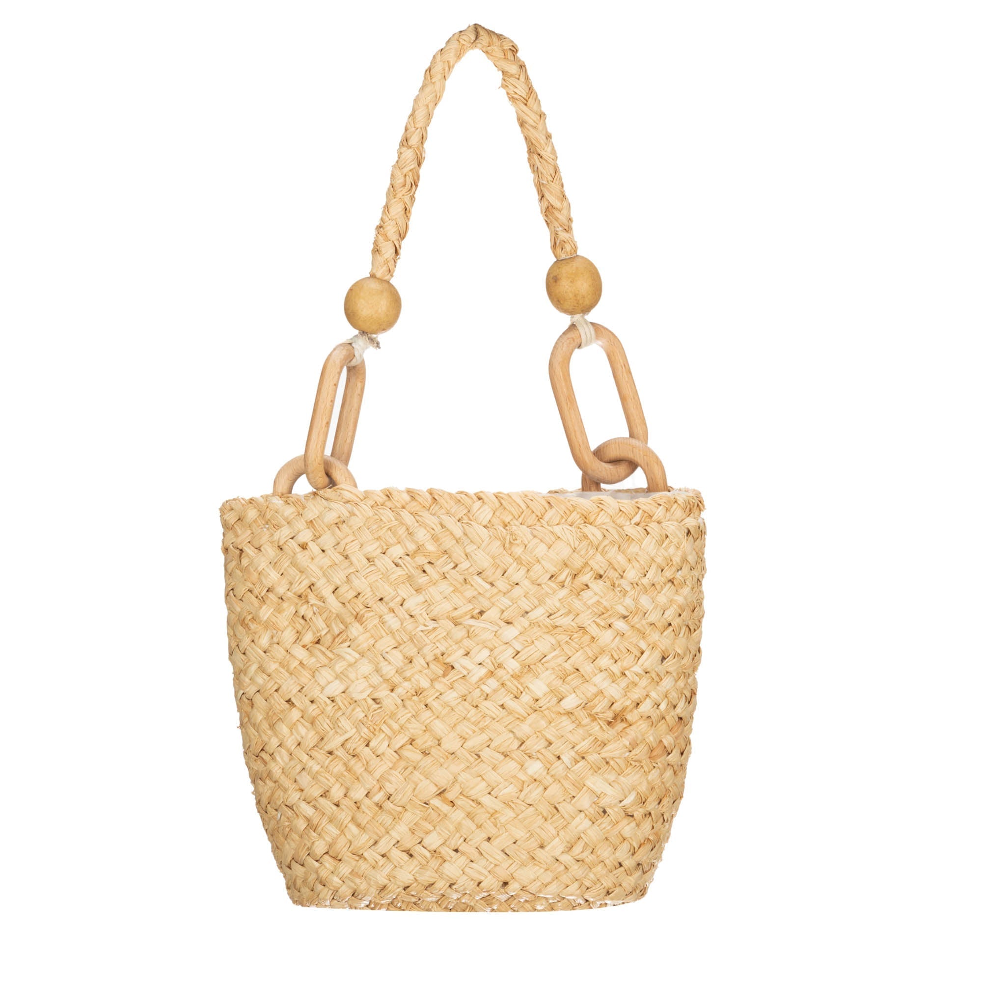 Stylish Woven Bucket Handbag with Wooden Handle - Fashionable Summer Beach Tote for Women | Perfect for Travel, Shopping & Outdoor Activities