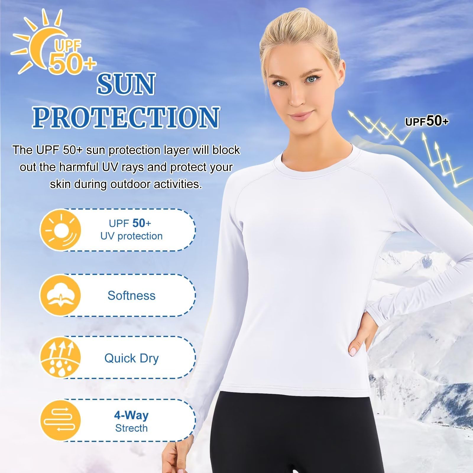 Women's Fleece Lined Thermal Shirts - UPF 50+ Long Sleeve Winter Base Layer Top with Moisture Wicking & Compression - Perfect for Skiing, Hiking, and Cold Weather Outdoor Activities