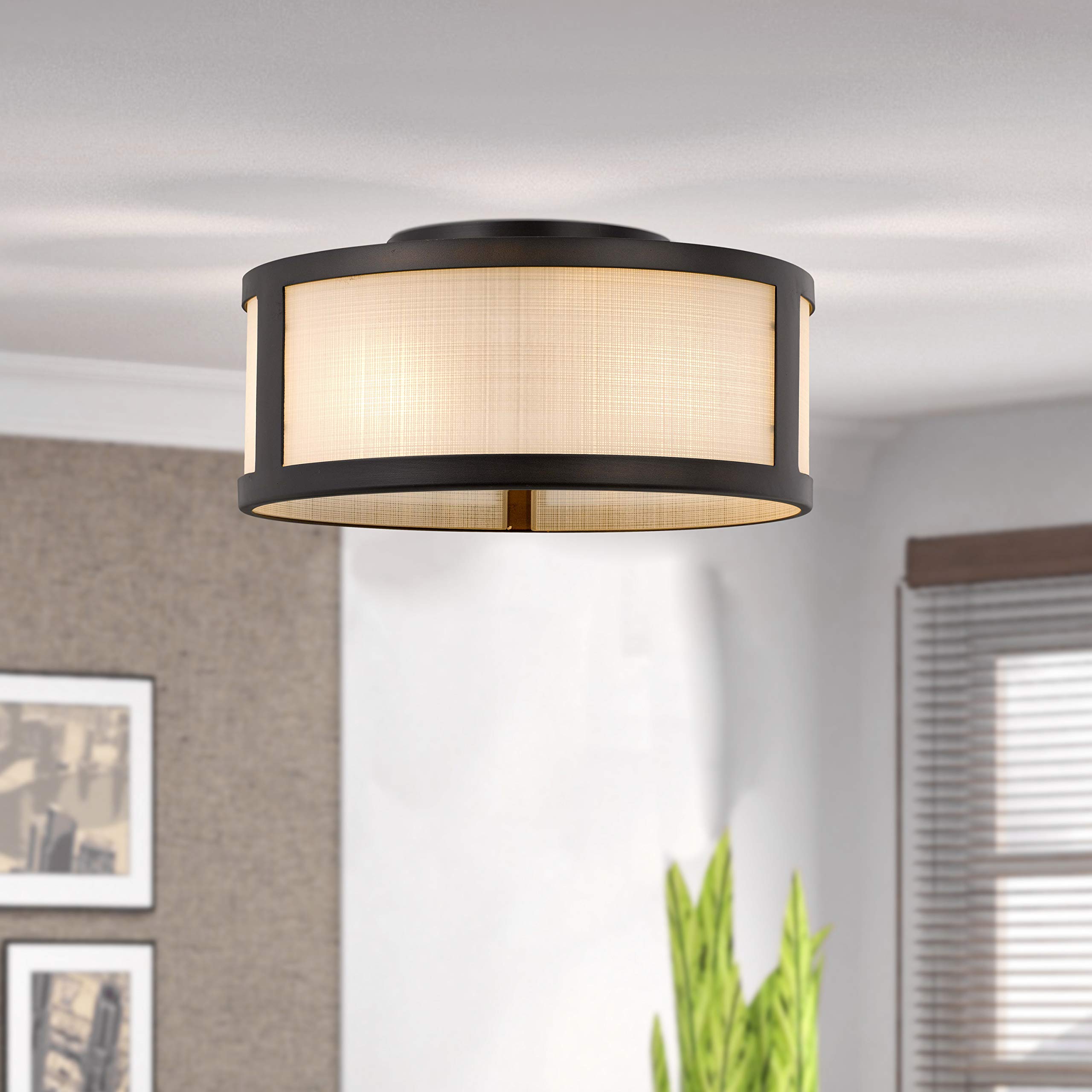 Vintage Mid-Century Flush Mount Ceiling Light Fixture - 2-Light 11.8