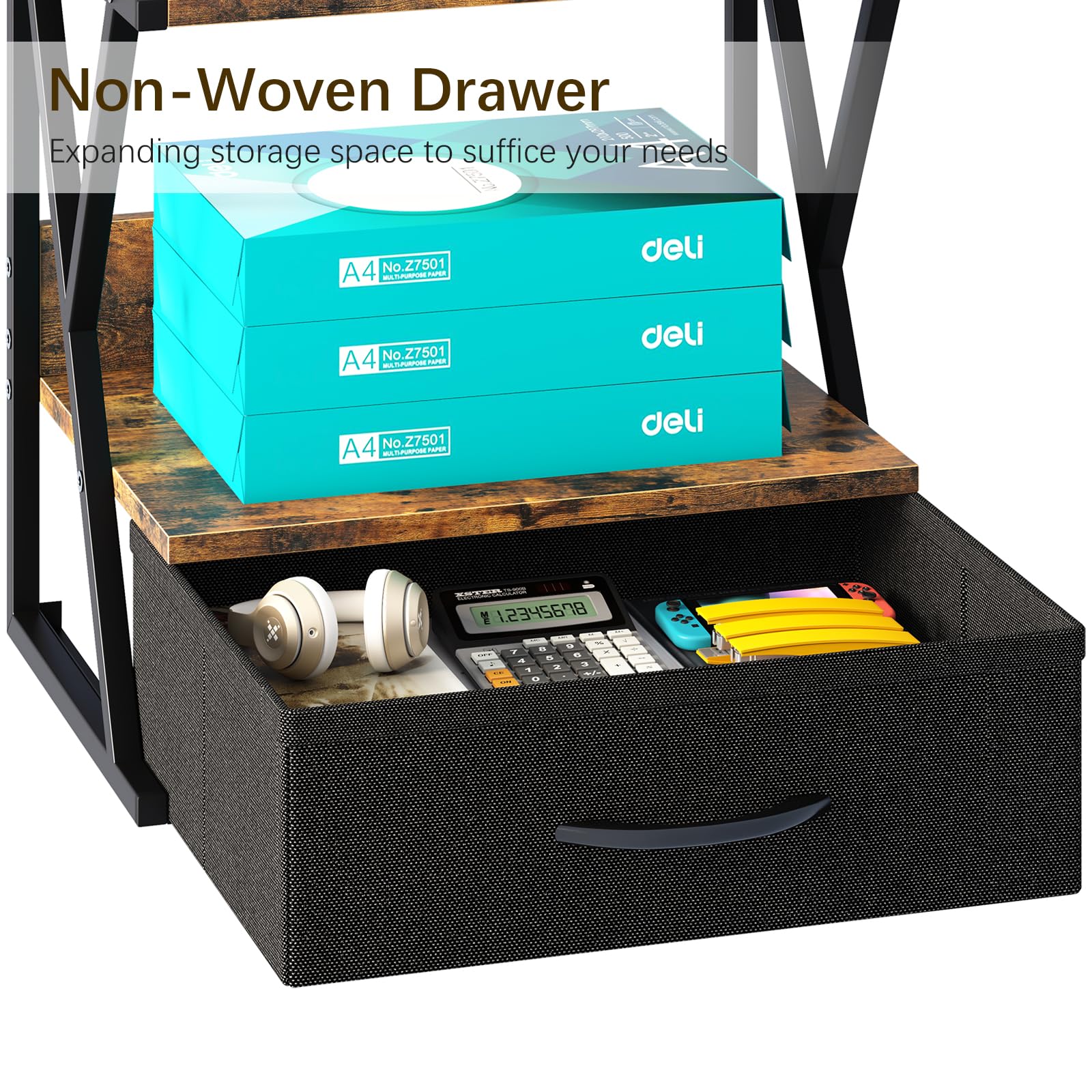 aboxoo 2-Tier Printer Stand with Storage Drawer - Rustic Brown Desk Organizer for Fax Machine, 3D Printer & Scanner - Space-Saving Home Office Solution for Under Desk or Desktop Use