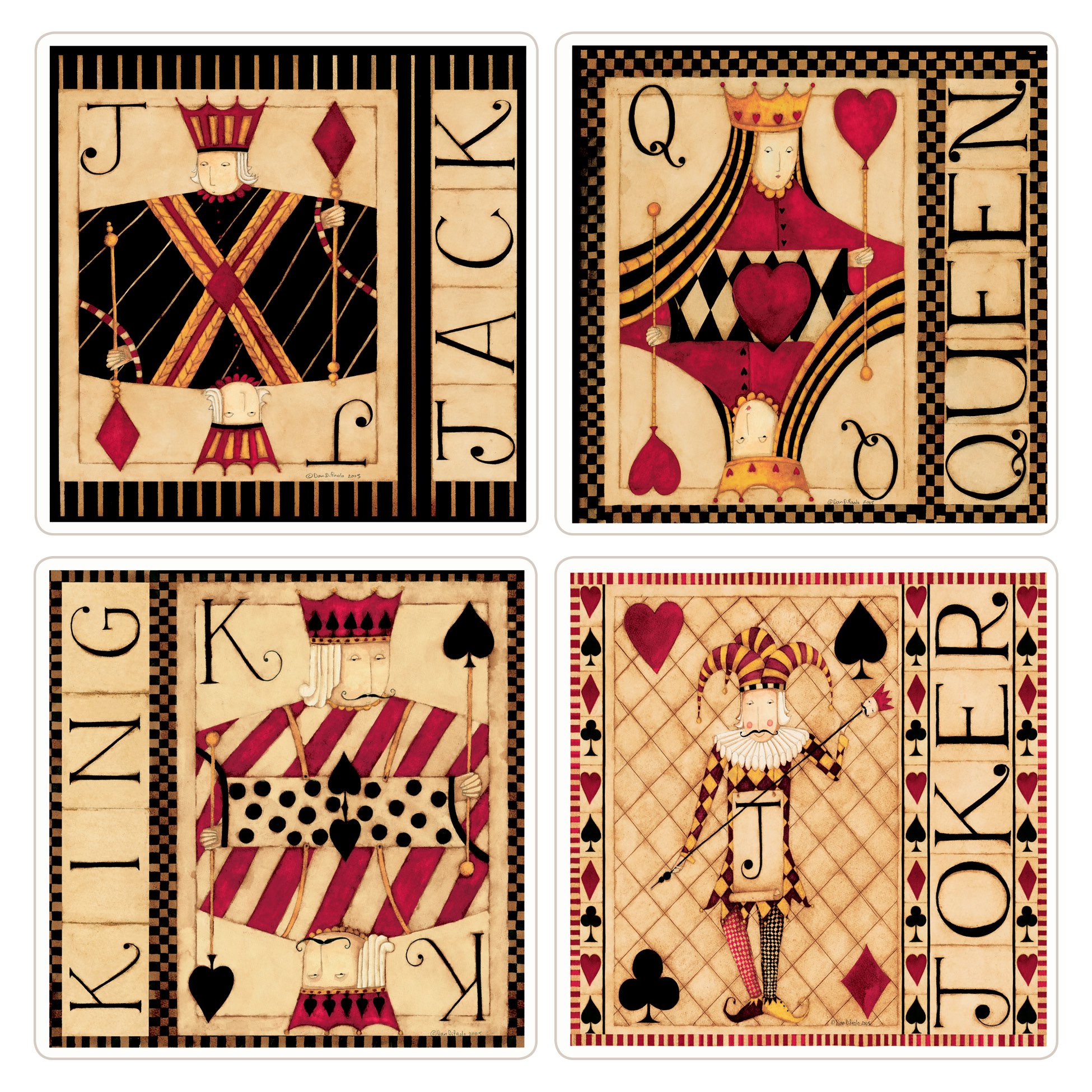 Dan DiPaolo Game Cards Collection Absorbent Coasters - Set of 4, 4.25 Inch Stone Coasters for Drinks - Perfect for Poker Nights, Game Rooms & Home Bars