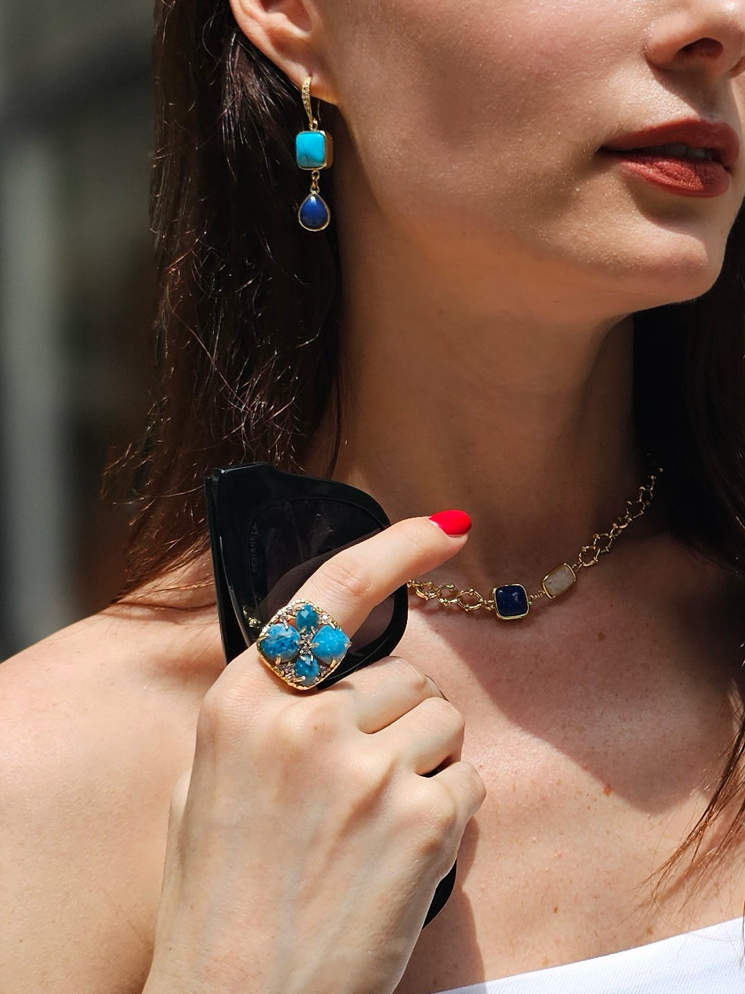 Blue Turquoise and Lapis Lazuli Dangle Earrings for Women | Handmade Boho Chic Jewelry | Perfect for Parties, Weddings & Everyday Wear (NE040)