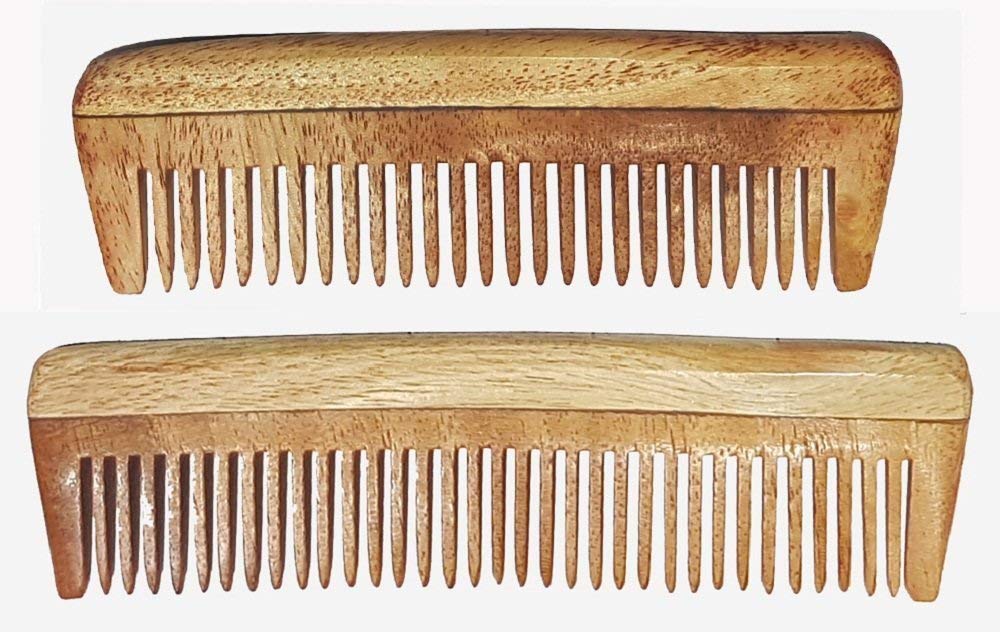 Organic Neem Wood Wide Tooth Comb & Mini Pocket Comb Set for Men & Women - Natural Hair Detangler & Styling Tool for Healthy Scalp - Perfect for Travel, Home & Daily Hair Care (Pack of 1, Brown)