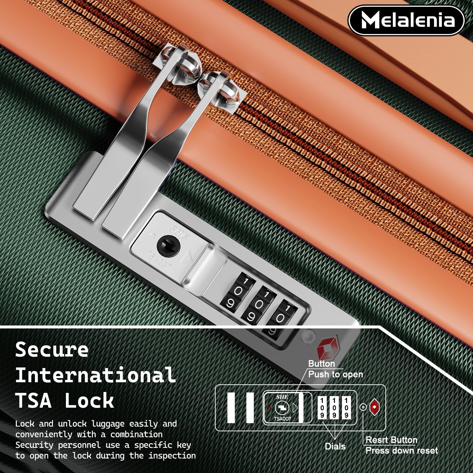 Melalenia 7-Piece Hard Shell Spinner Luggage Set with TSA Lock - Lightweight Carry-On Suitcase & Travel Duffel Bag for Women & Men (Green/Brown) - Perfect for Air Travel, Business Trips & Vacation Getaways